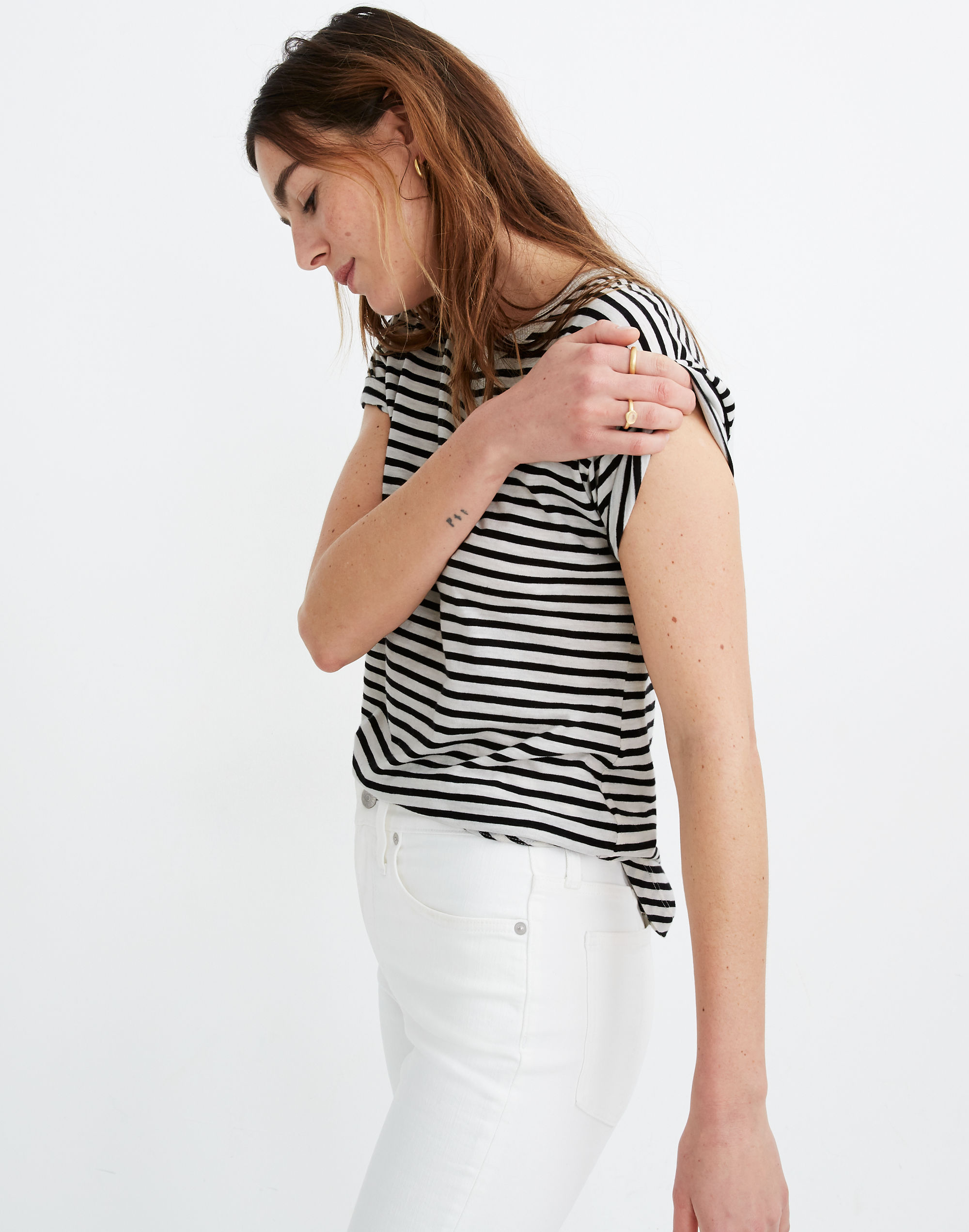Whisper Cotton Rib-Crewneck Tee in Bridgewater Stripe