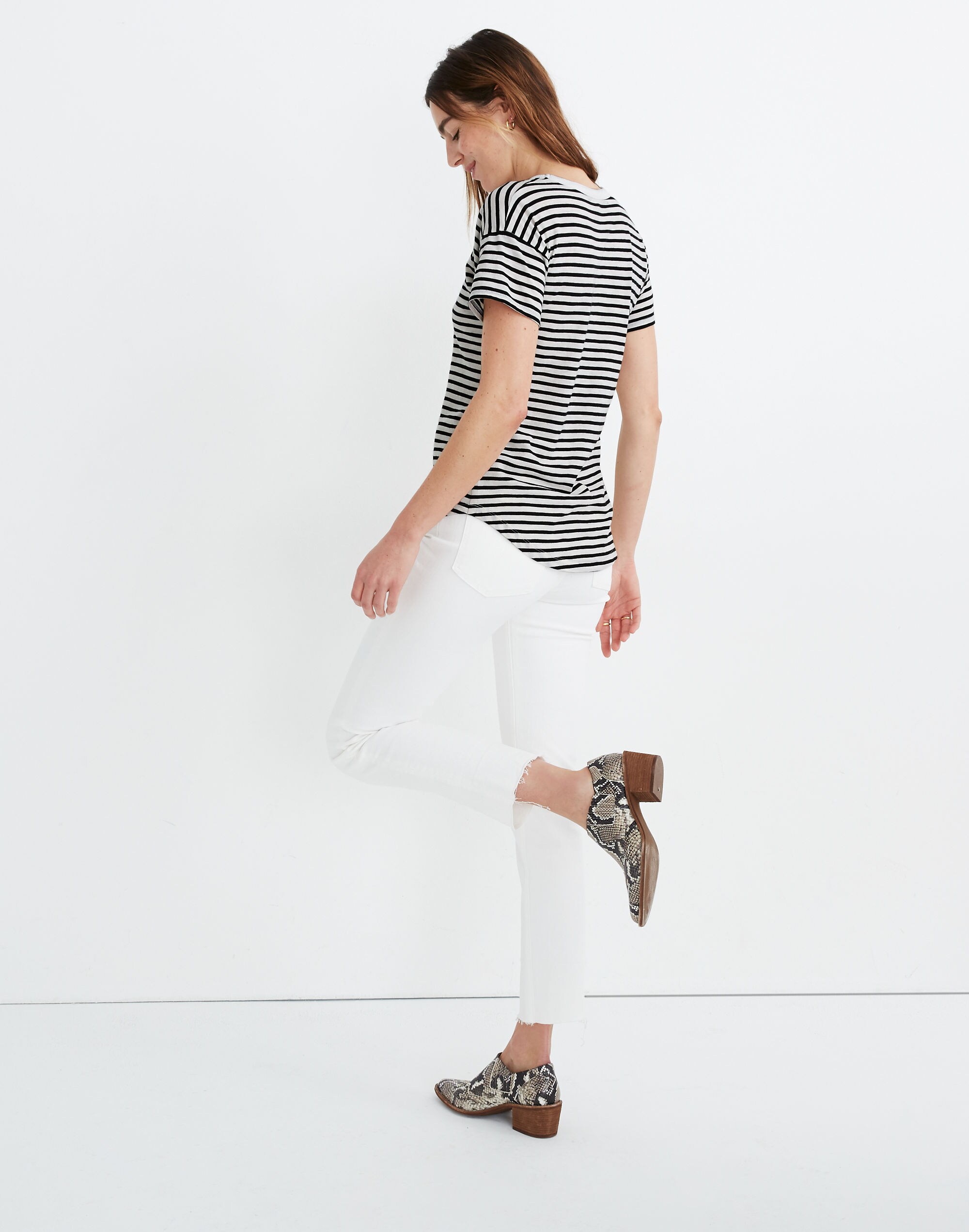Whisper Cotton Rib-Crewneck Tee in Bridgewater Stripe