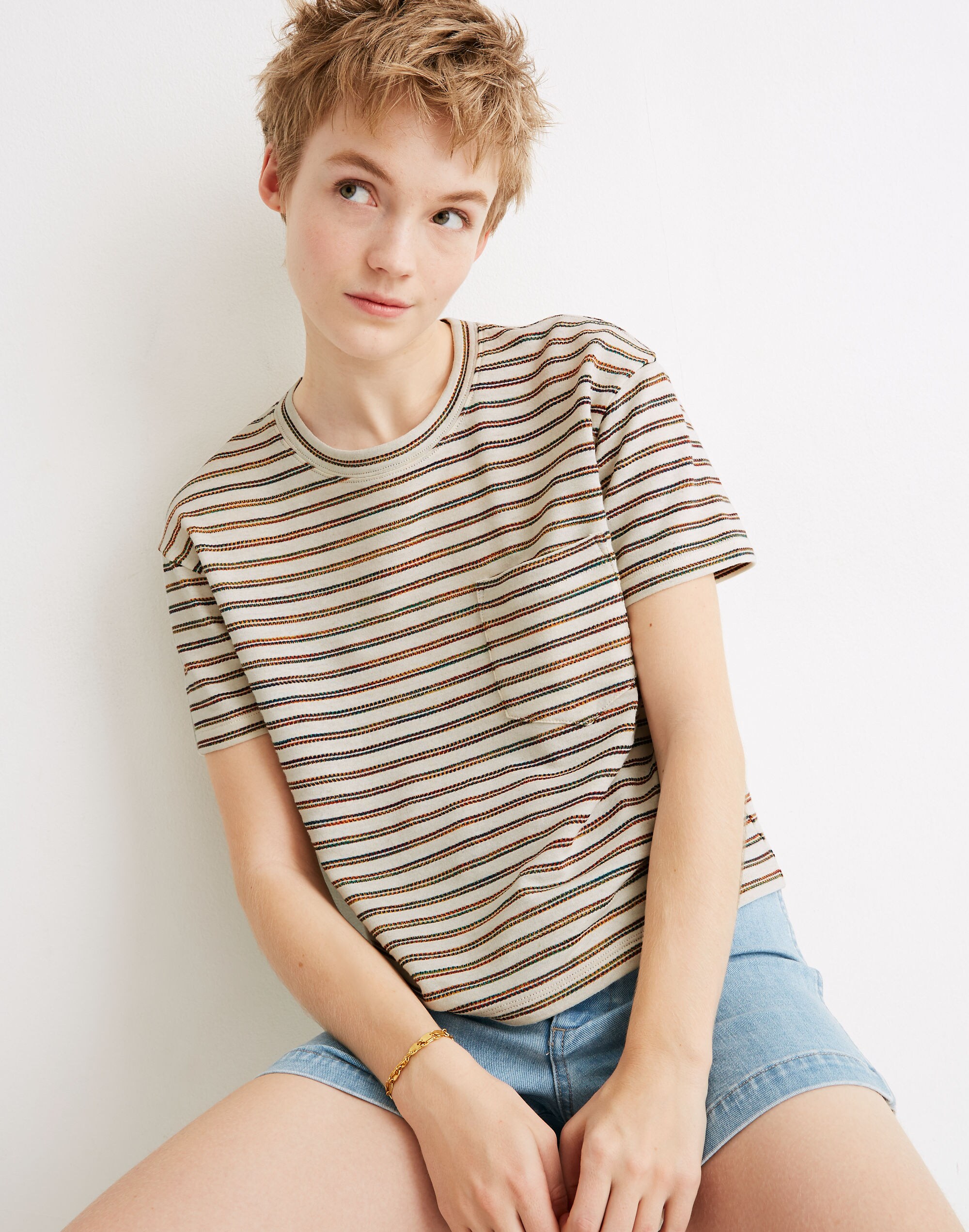 Easy Crop Tee in Textured Stripe