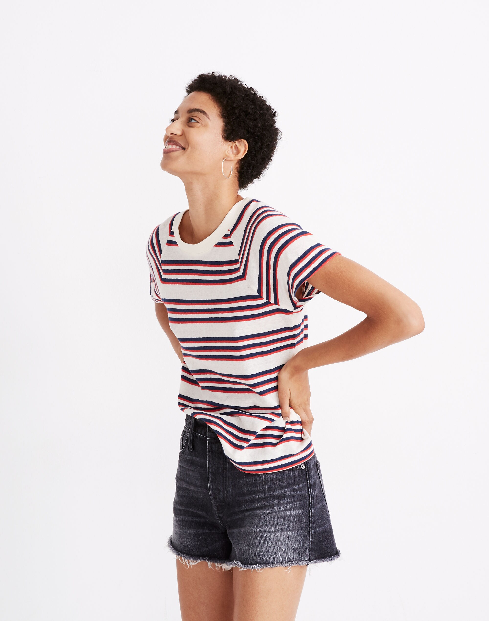 Flare-Sleeve Raglan Tee in Stripe