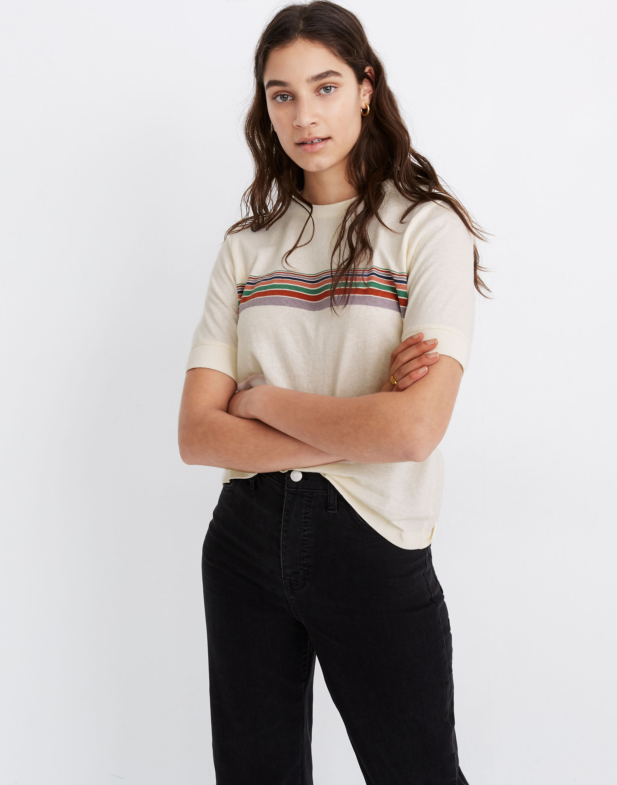 recycled cotton placed-stripe relaxed tee