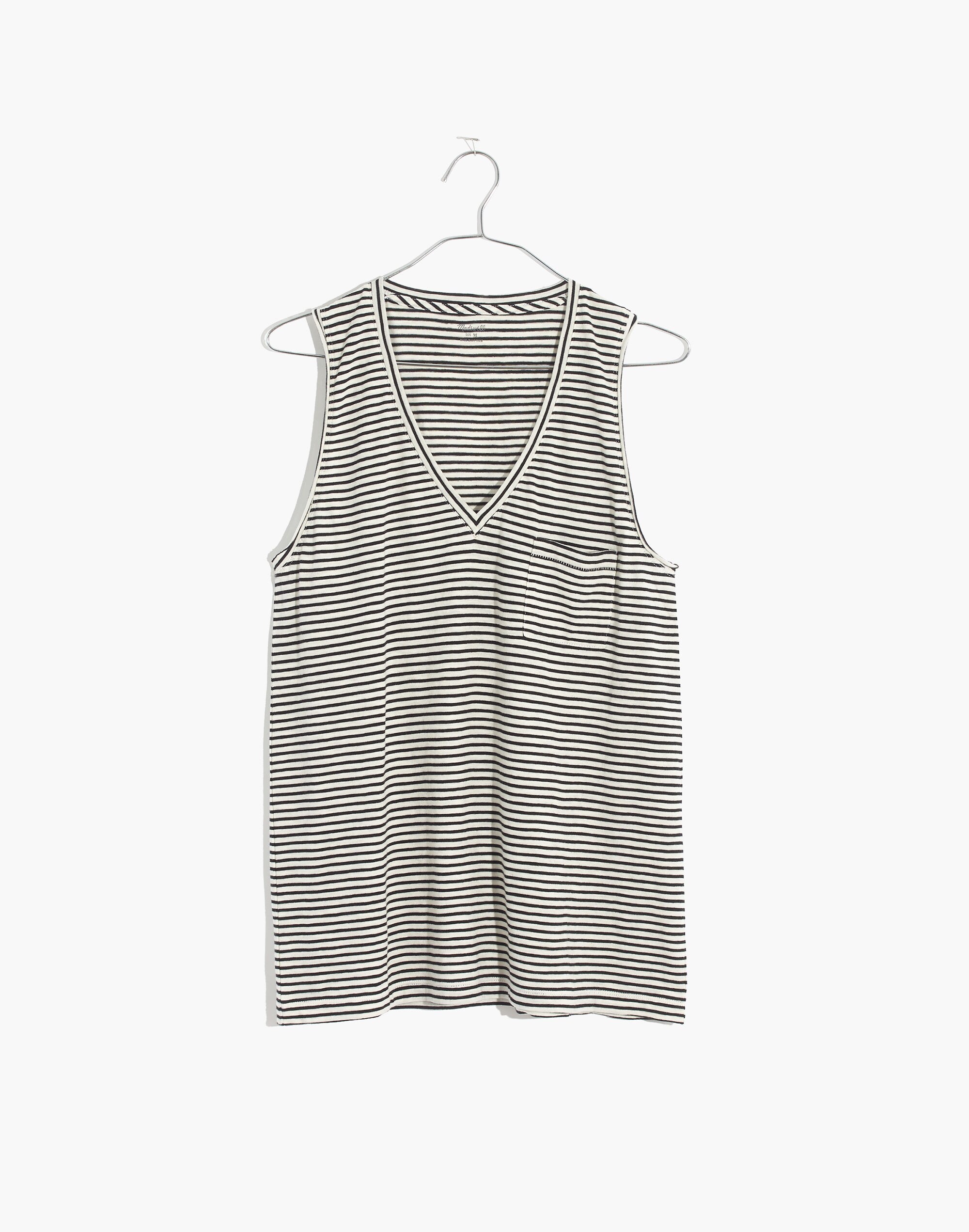 Whisper Cotton V-Neck Pocket Tank in Eastwood Stripe