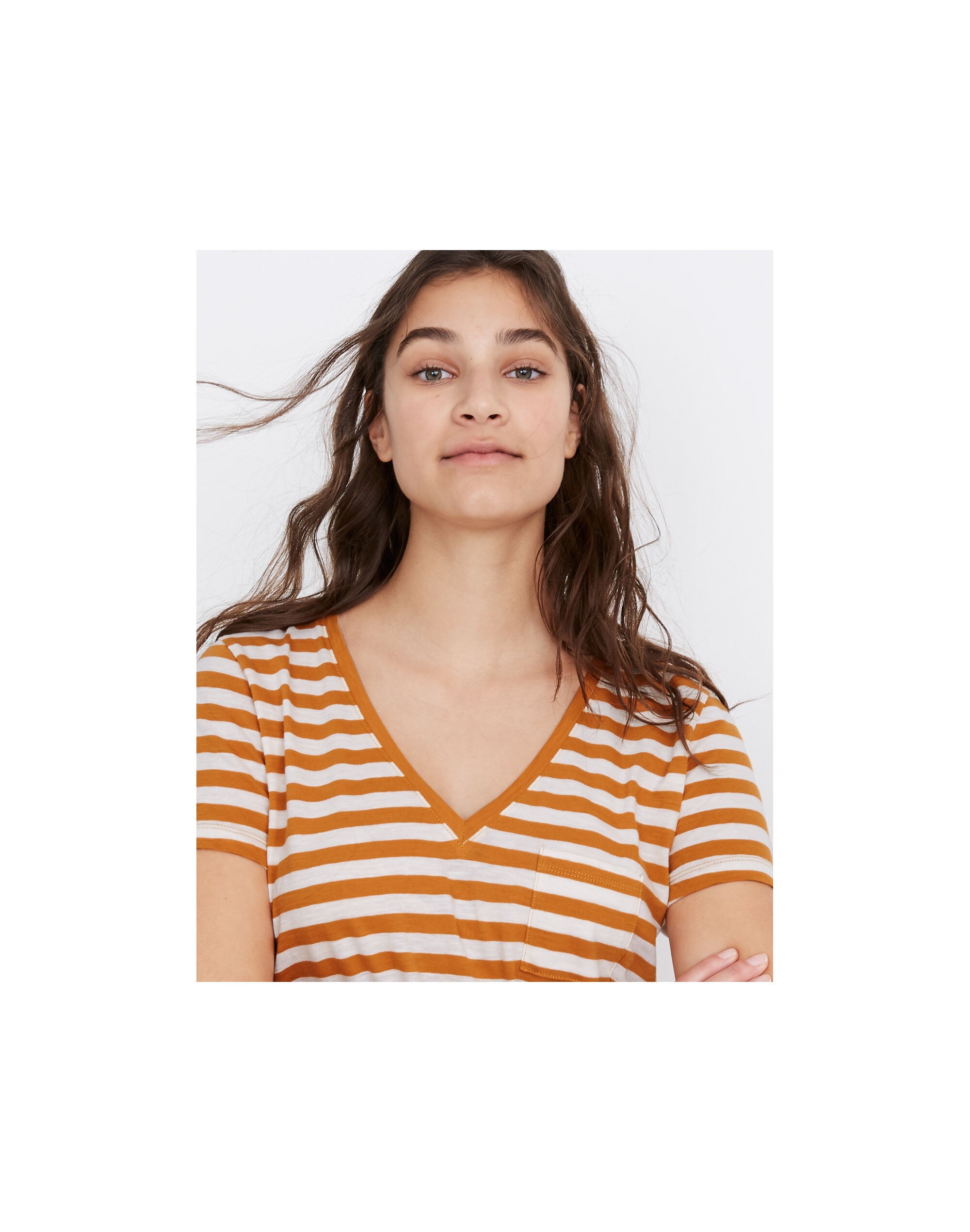 Whisper Cotton V-Neck Pocket Tee in Richie Stripe