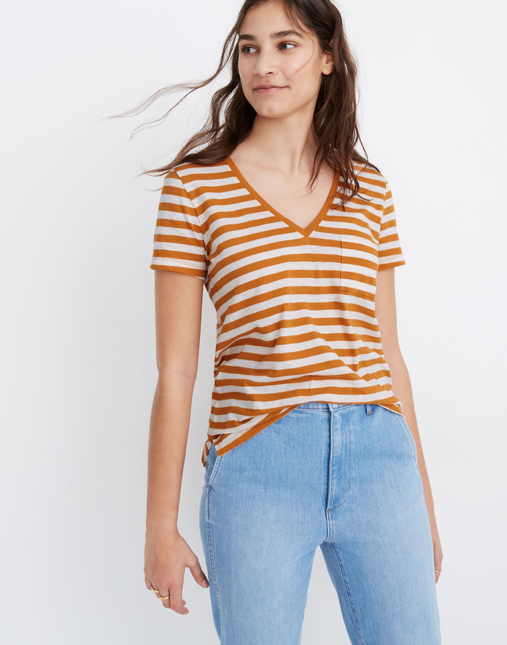 Whisper Cotton V-Neck Pocket Tee in Richie Stripe