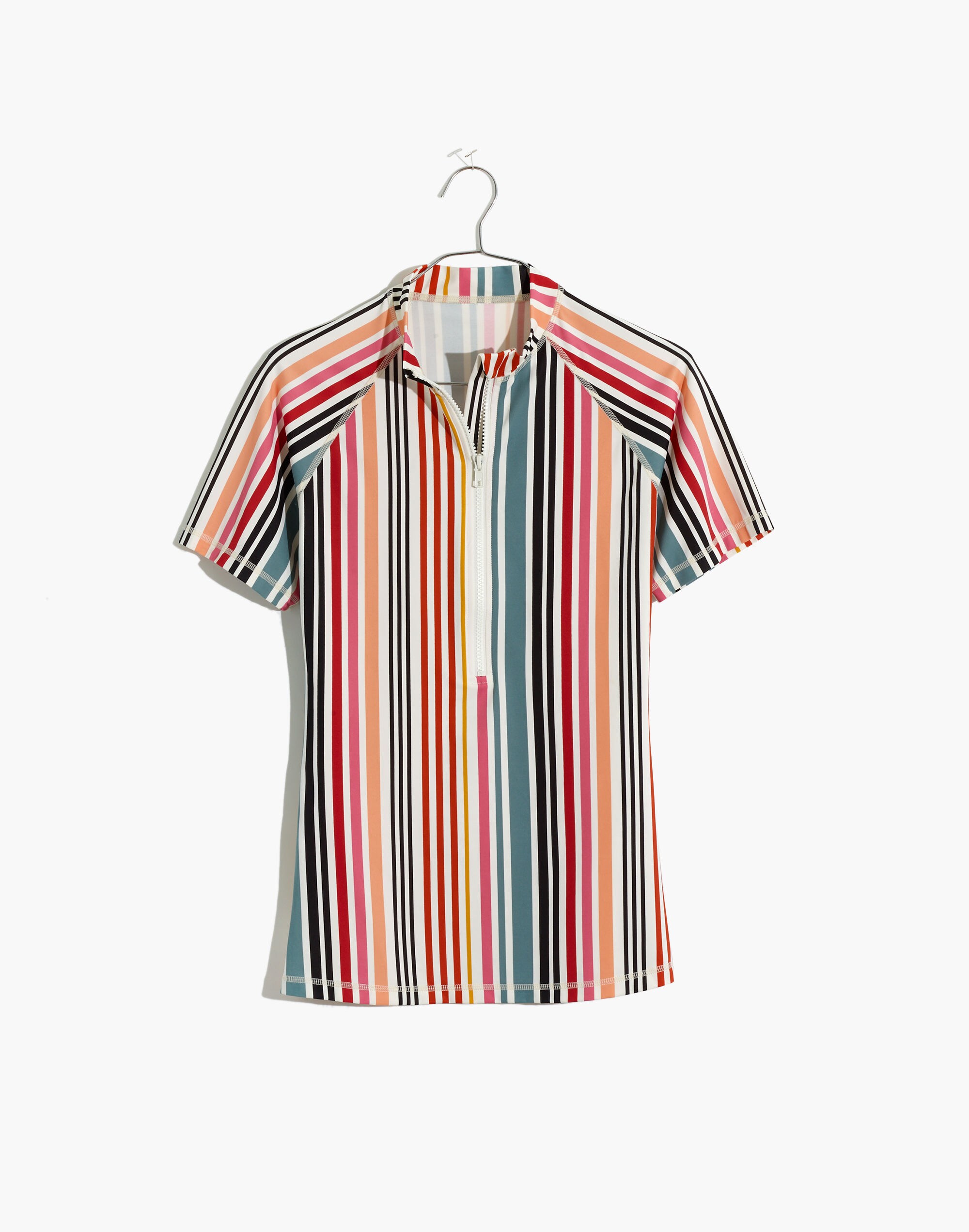 Madewell Second Wave Short-Sleeve Rash Guard in Rainbow Stripe