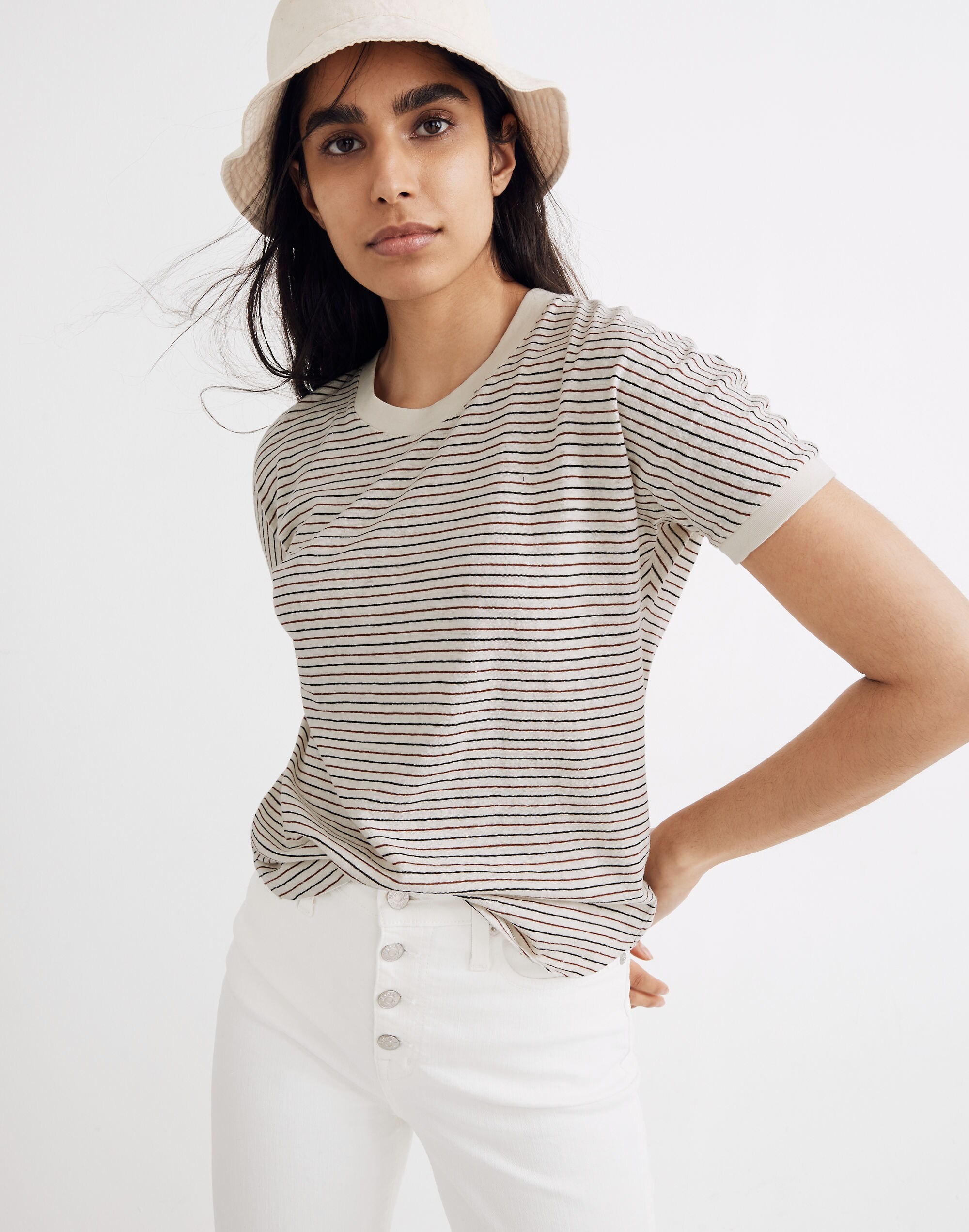 Hemp Relaxed Drapey Tee in Stripe