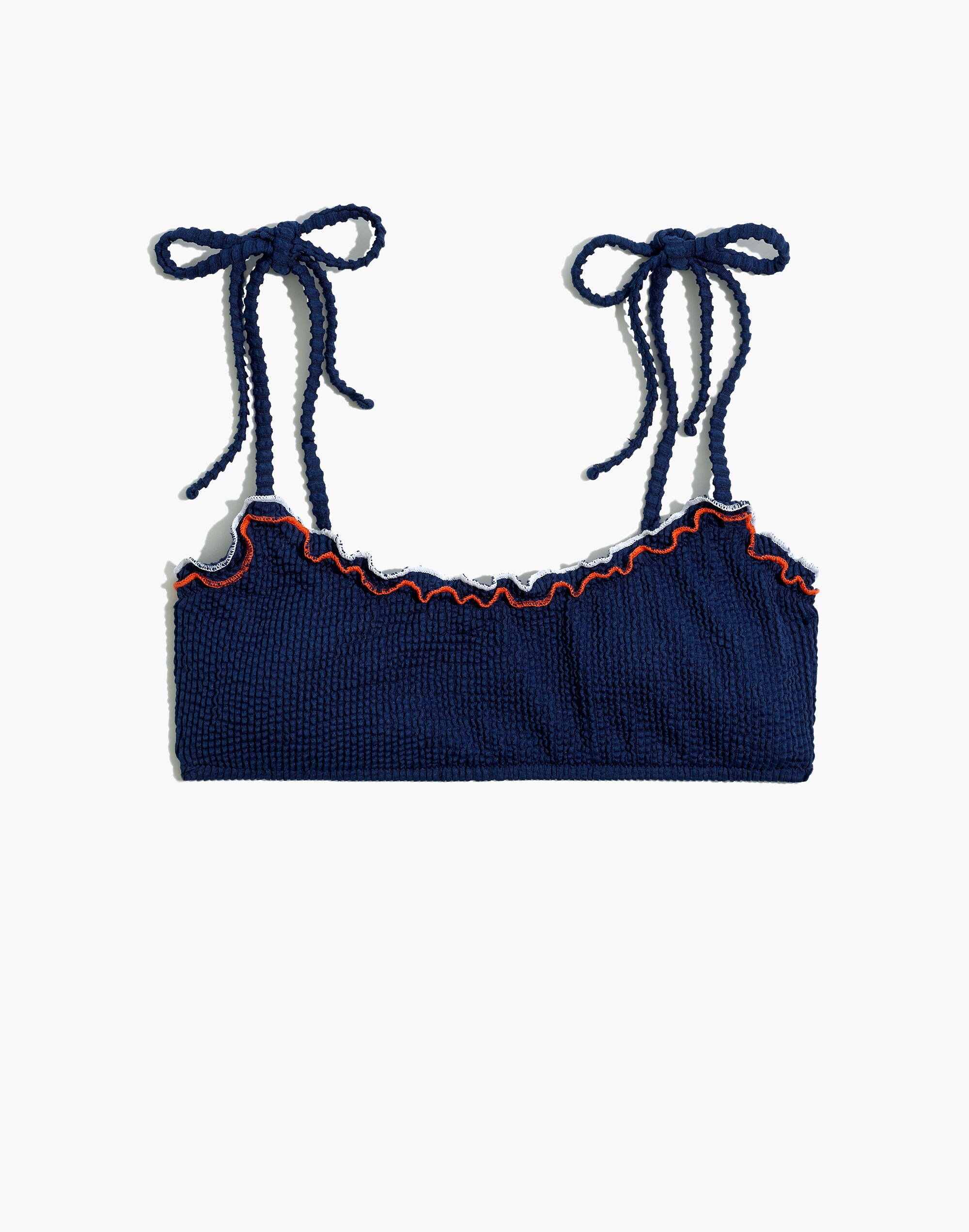 Madewell Second Wave Ruffle-Edge Textured Tie-Strap Bikini Top