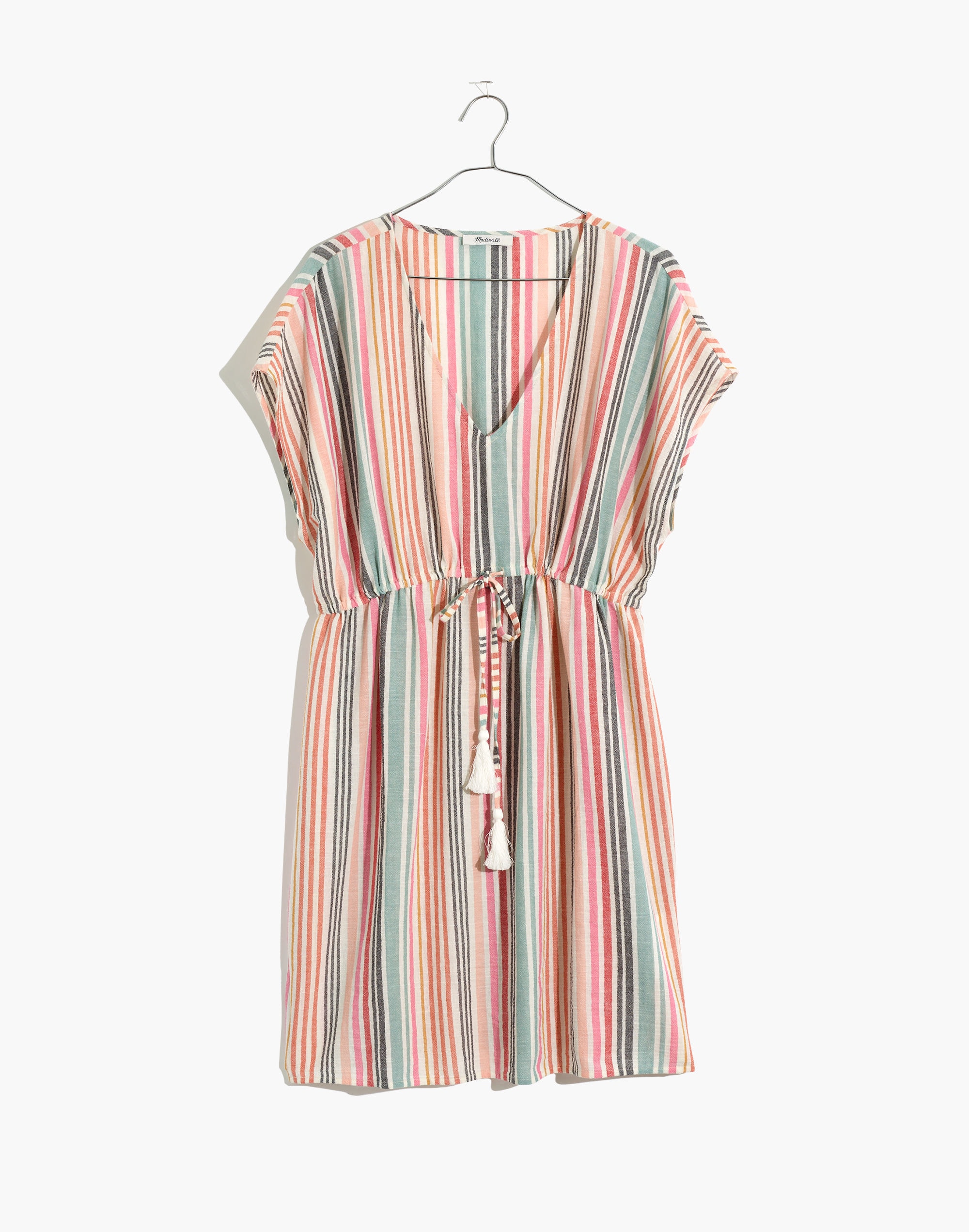Drawstring Cover-Up Tunic Dress in Rainbow Stripe