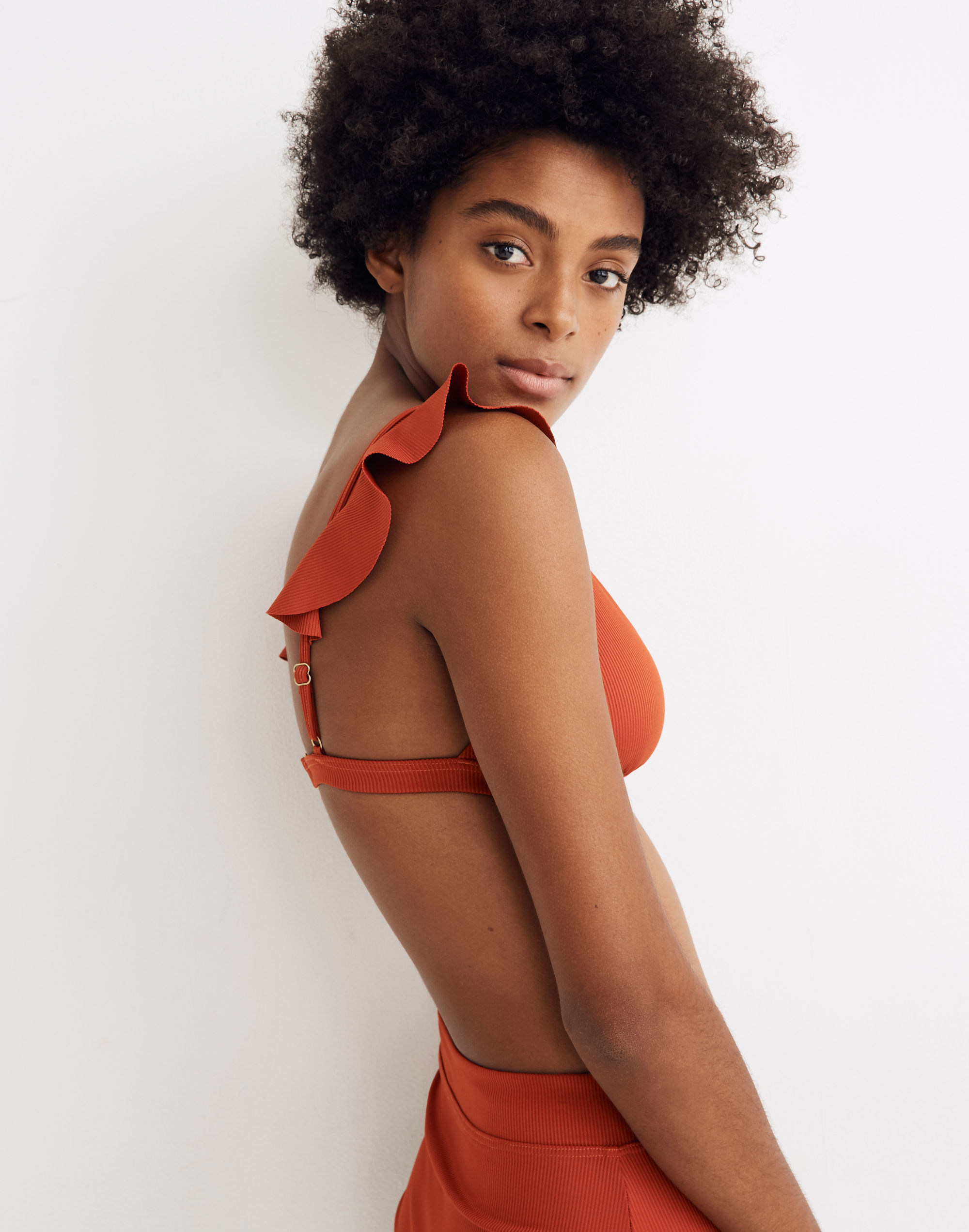 Madewell Second Wave Ribbed Ruffle-Strap Bikini Top