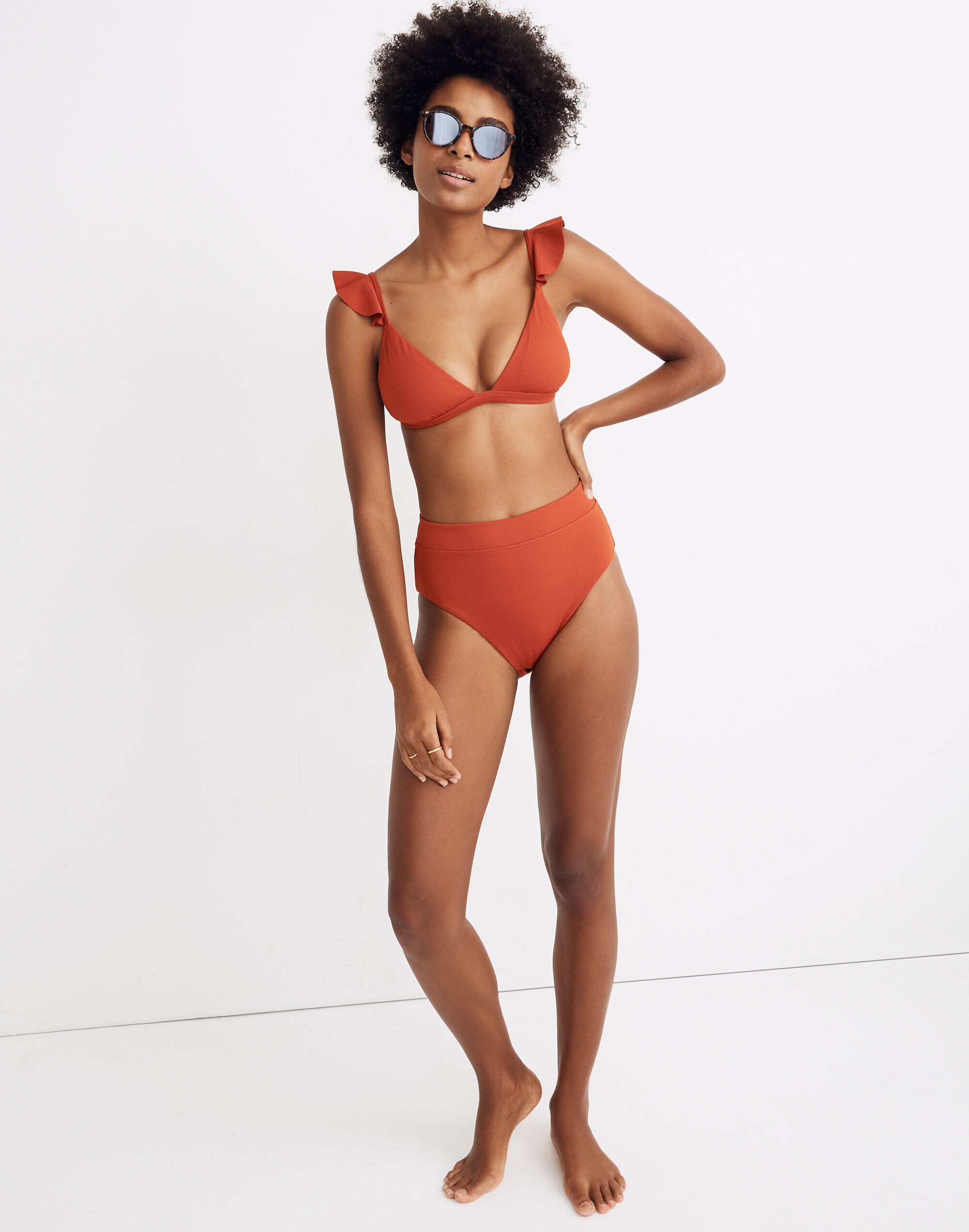 Madewell Second Wave Ribbed Ruffle-Strap Bikini Top