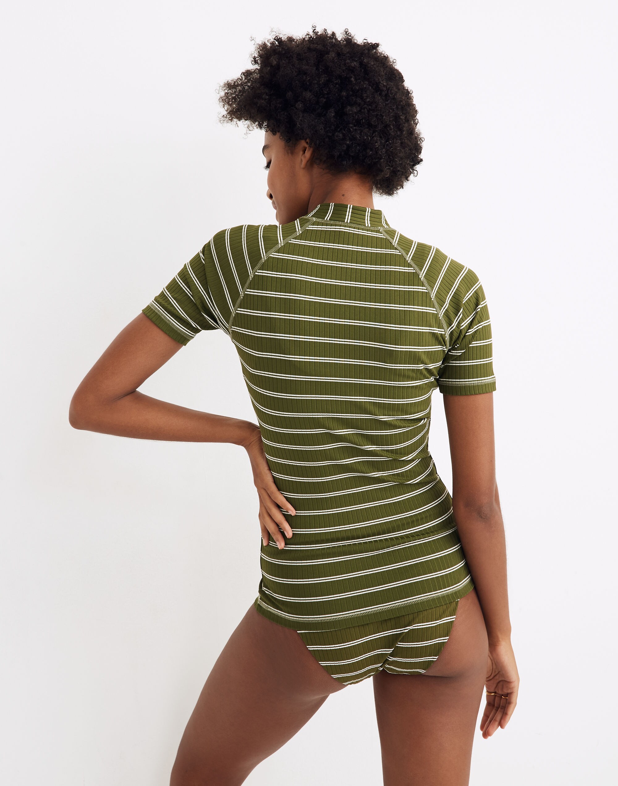 Madewell Ribbed Short-Sleeve Rash Guard in Stripe