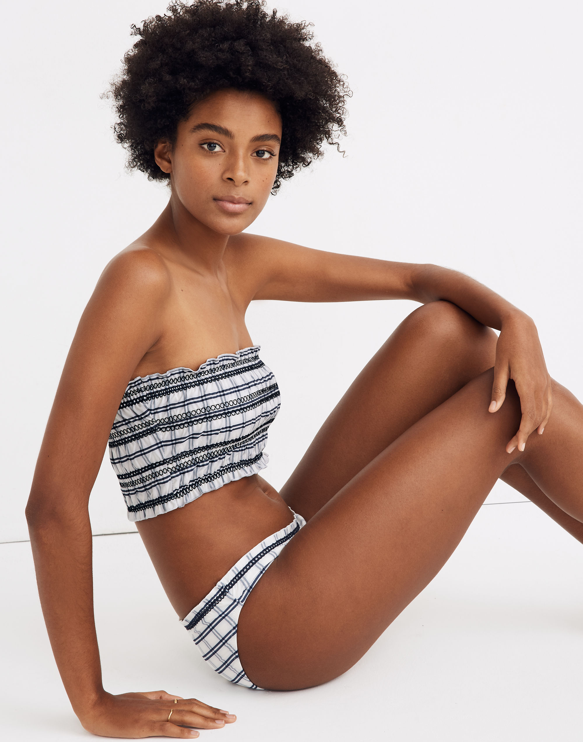 Madewell Second Wave Smocked Bikini Top in Windowpane