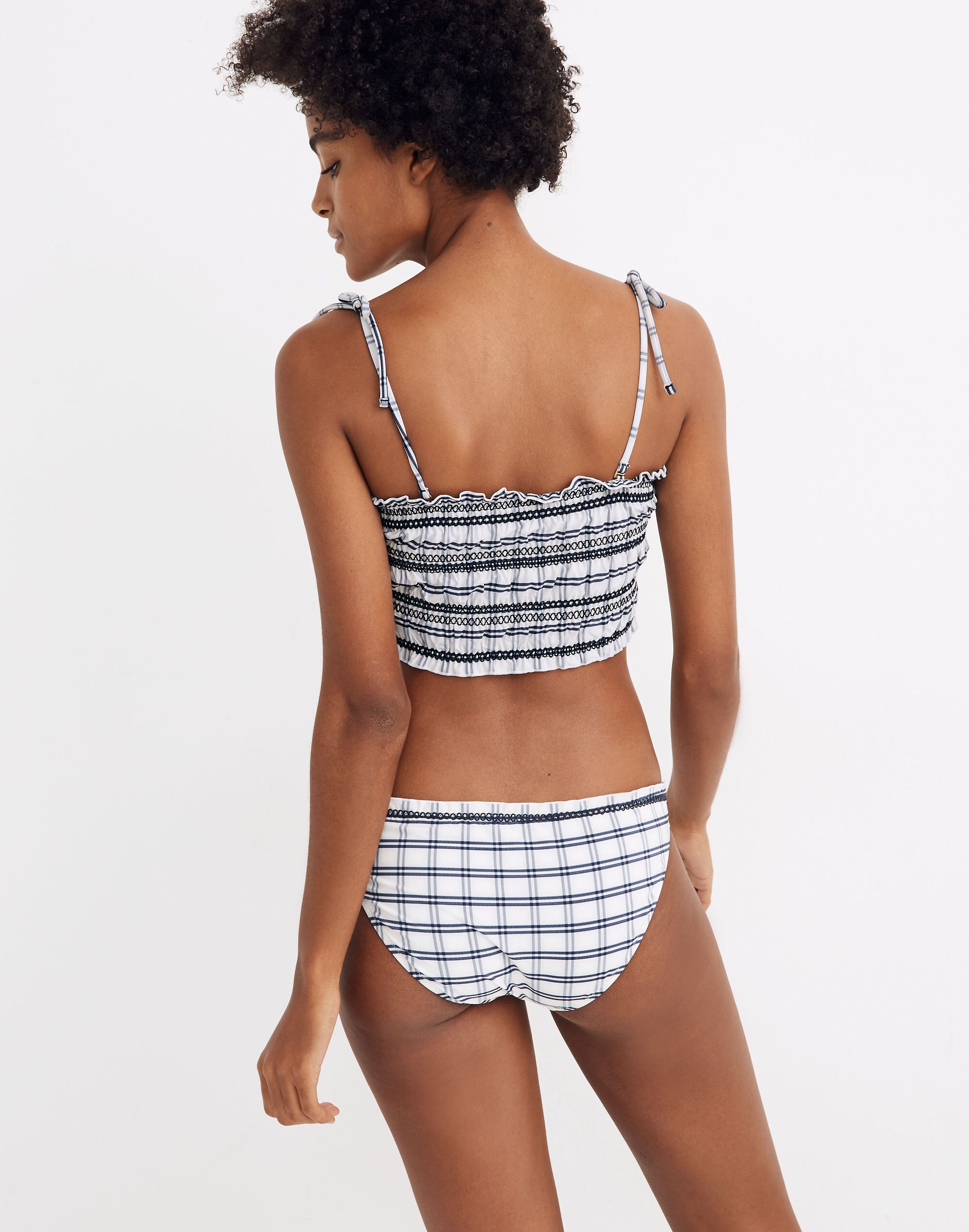 Madewell Second Wave Smocked Bikini Top in Windowpane