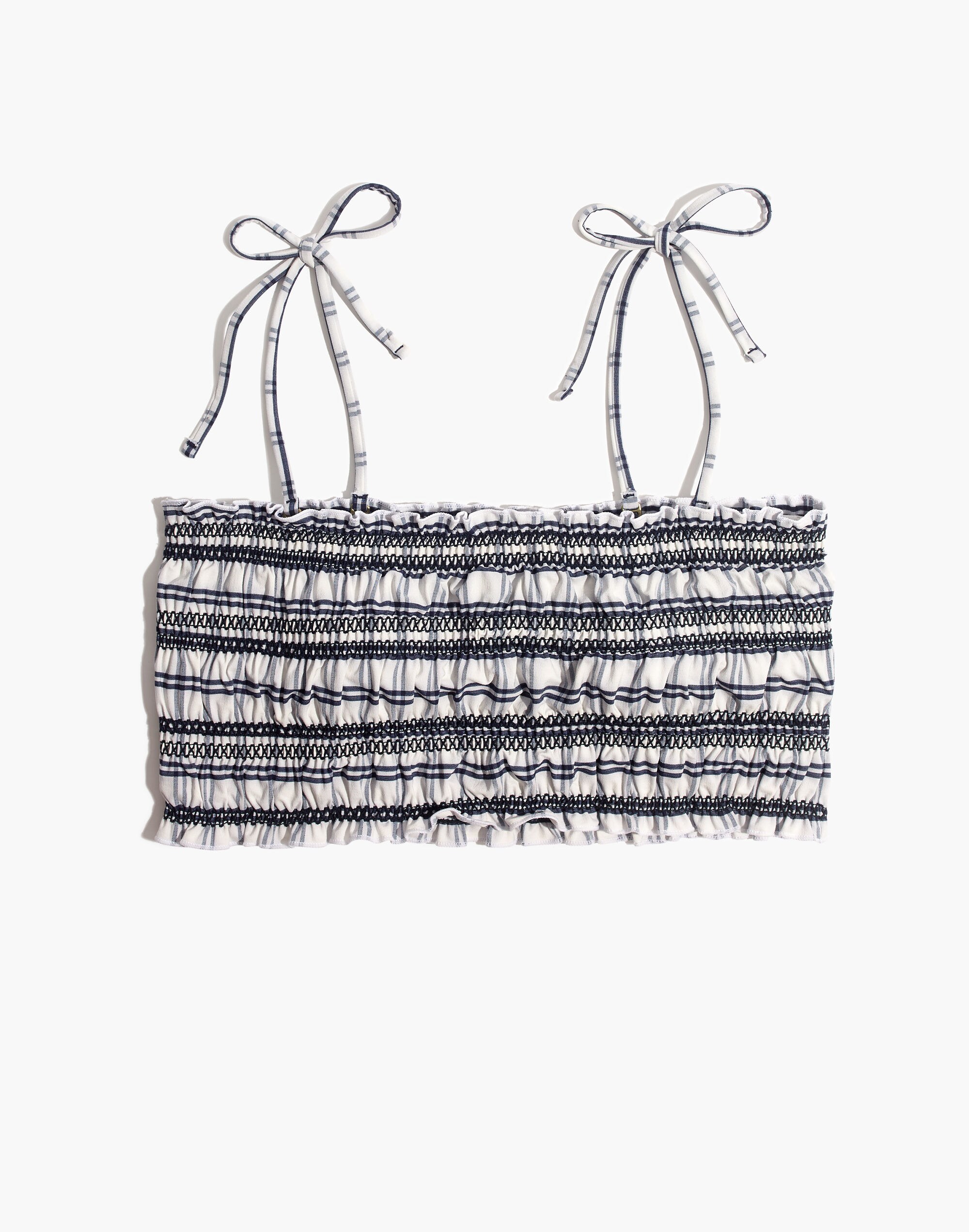 Madewell Second Wave Smocked Bikini Top in Windowpane