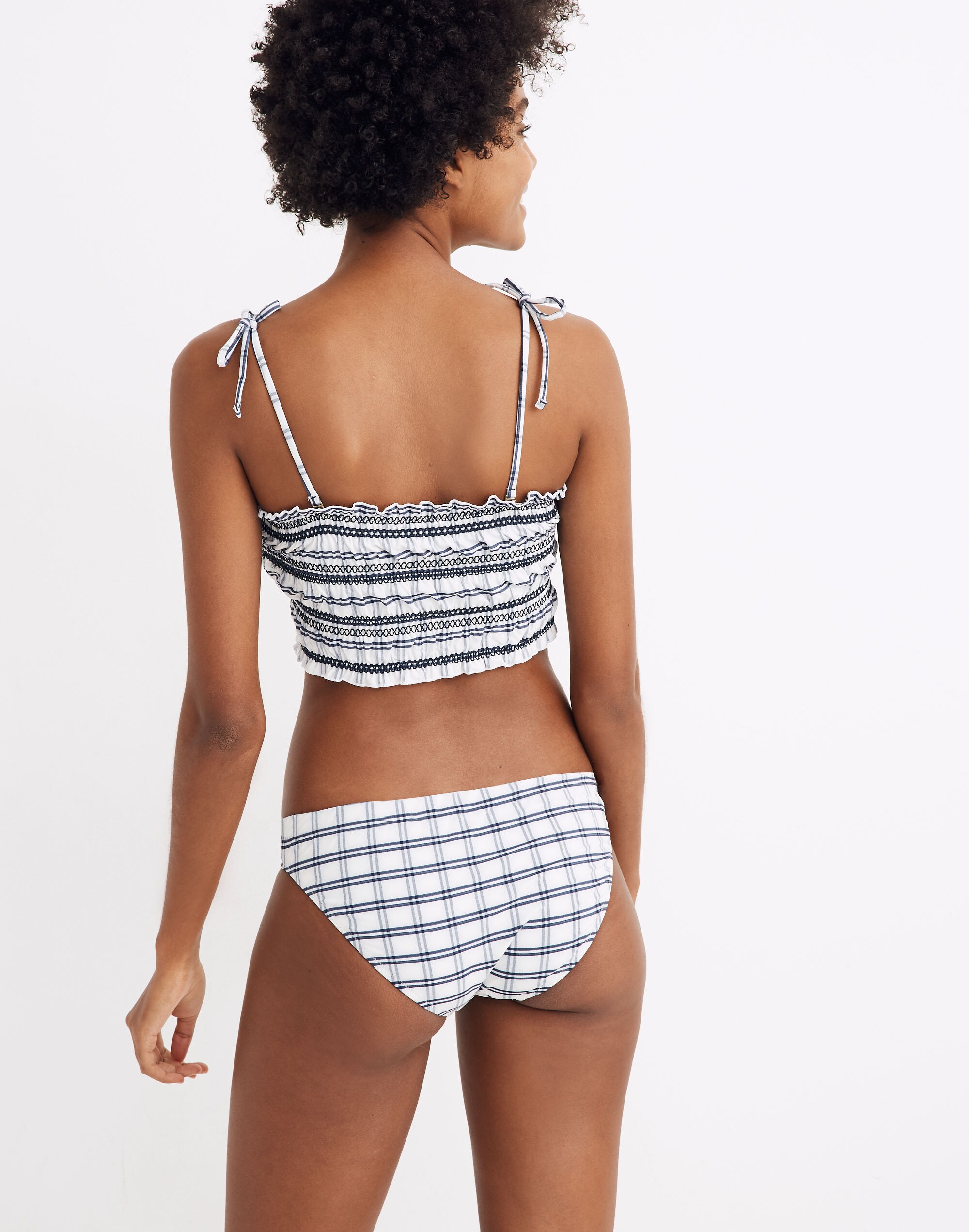 Madewell Second Wave Embroidered Classic Bikini Bottom in Windowpane