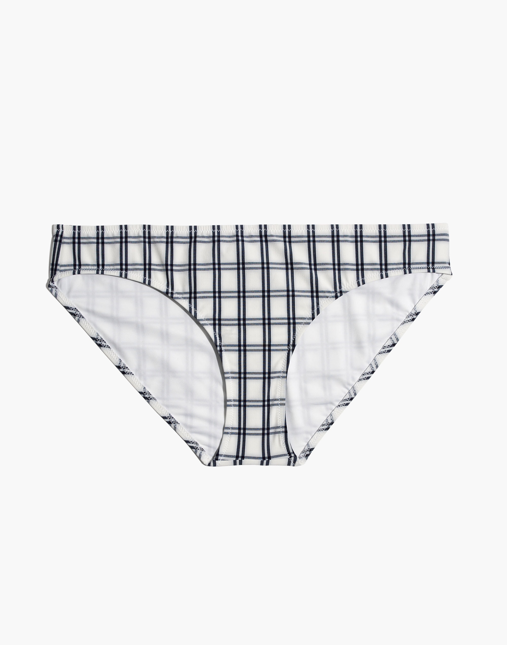 Madewell Second Wave Embroidered Classic Bikini Bottom in Windowpane