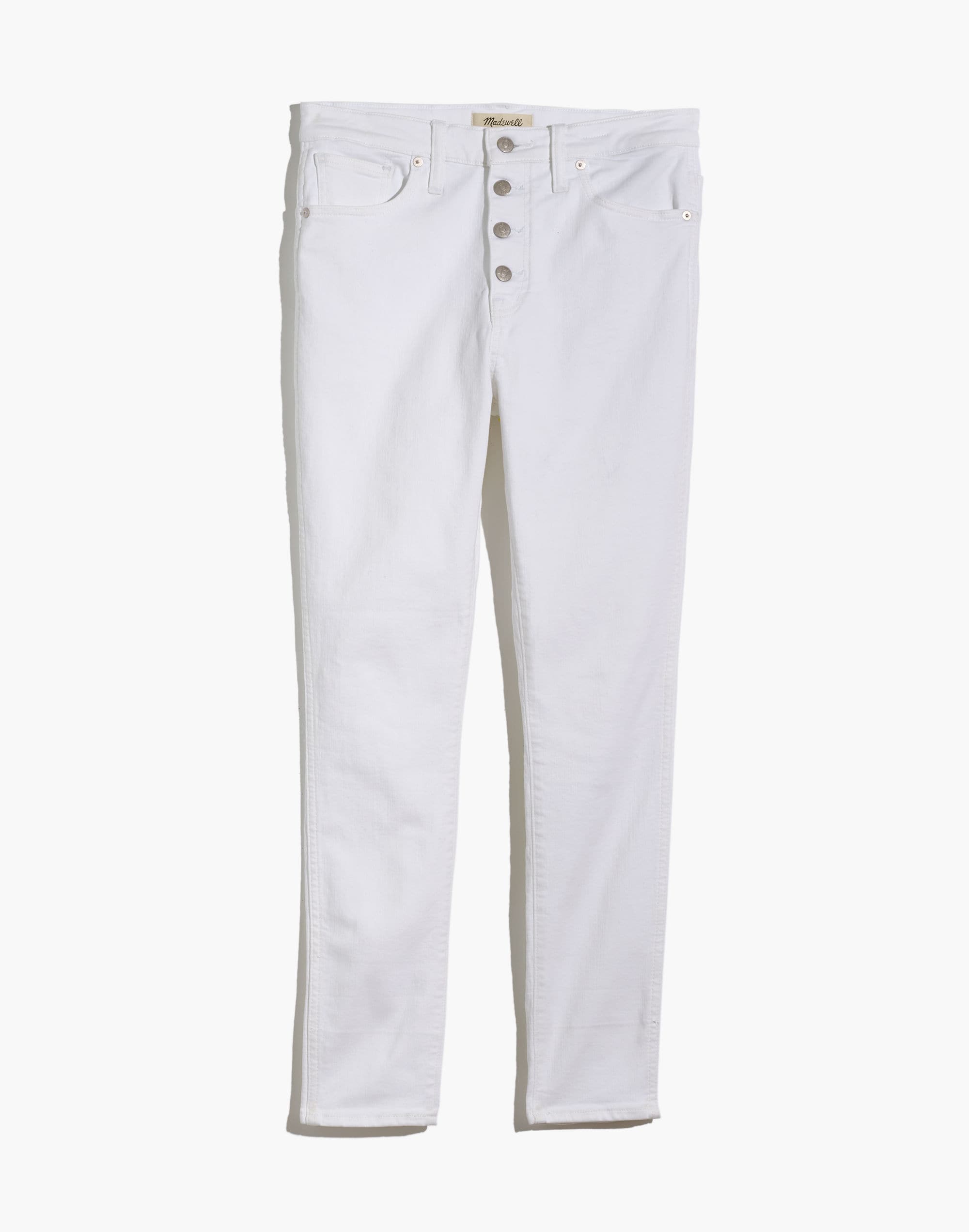 10" High-Rise Skinny Crop Jeans in Pure White: Button-Front Edition