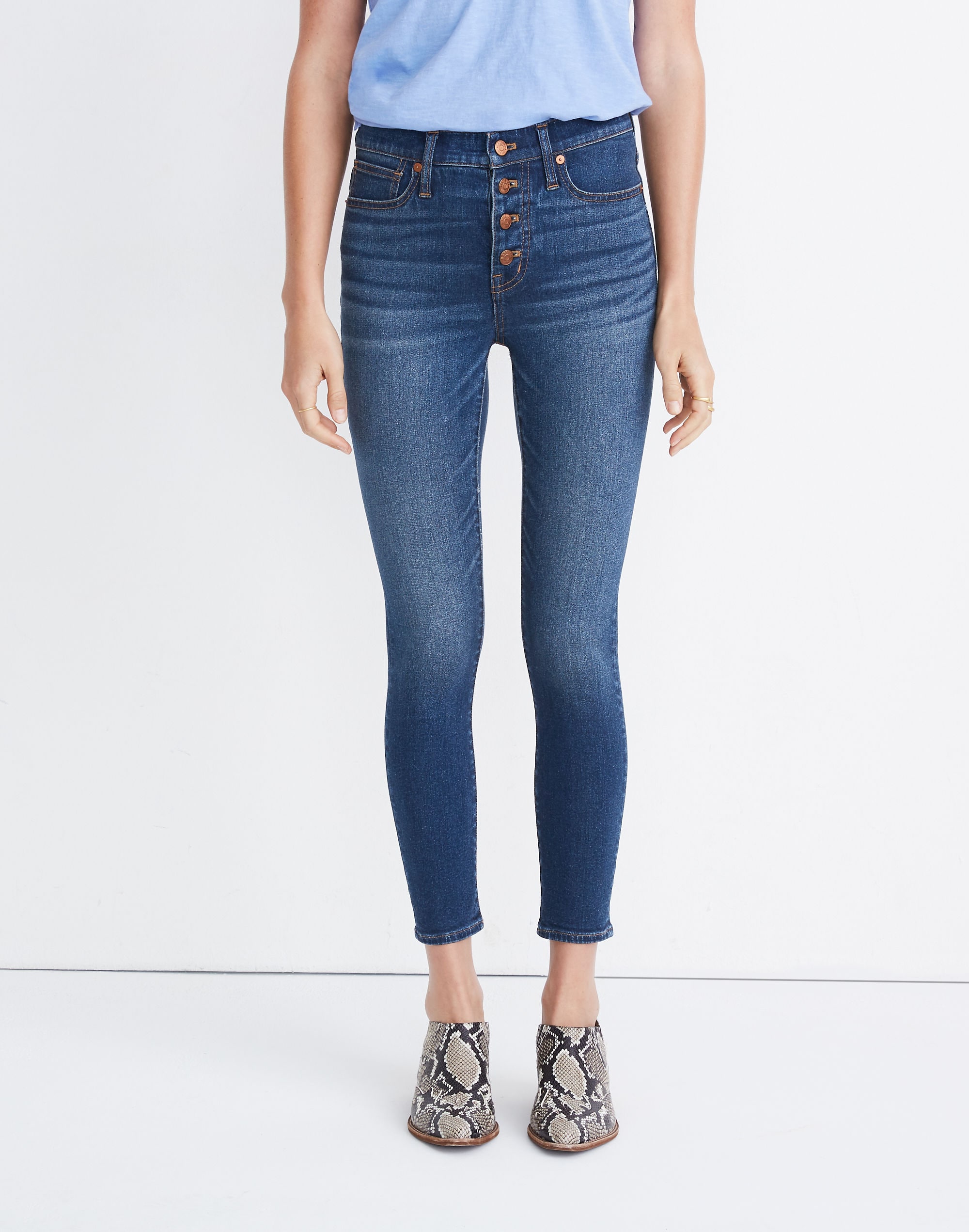 9" Mid-Rise Skinny Crop Jeans: Button-Front TENCEL&trade; Denim Edition