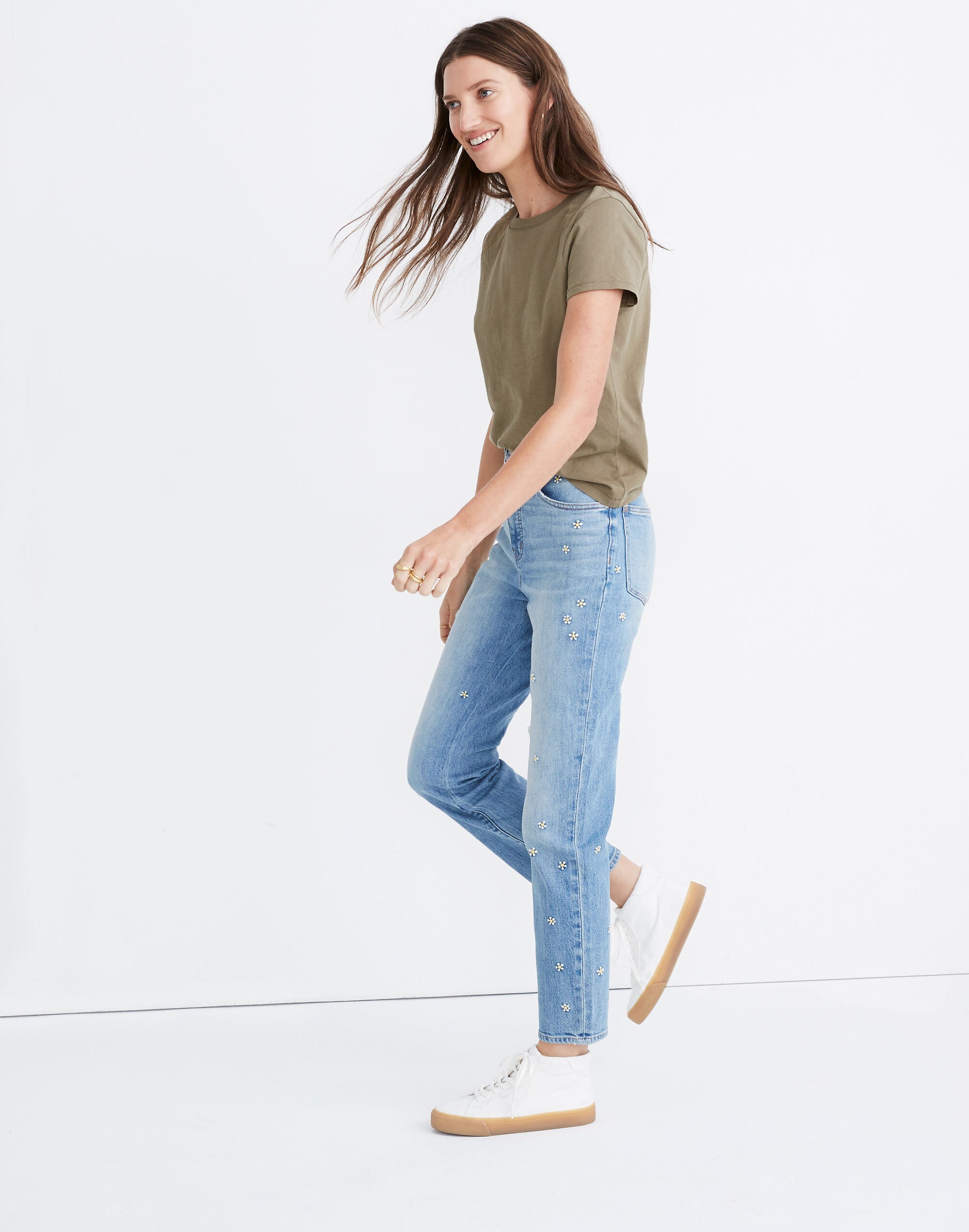 Classic Straight Jeans: Daisy Embroidered Edition