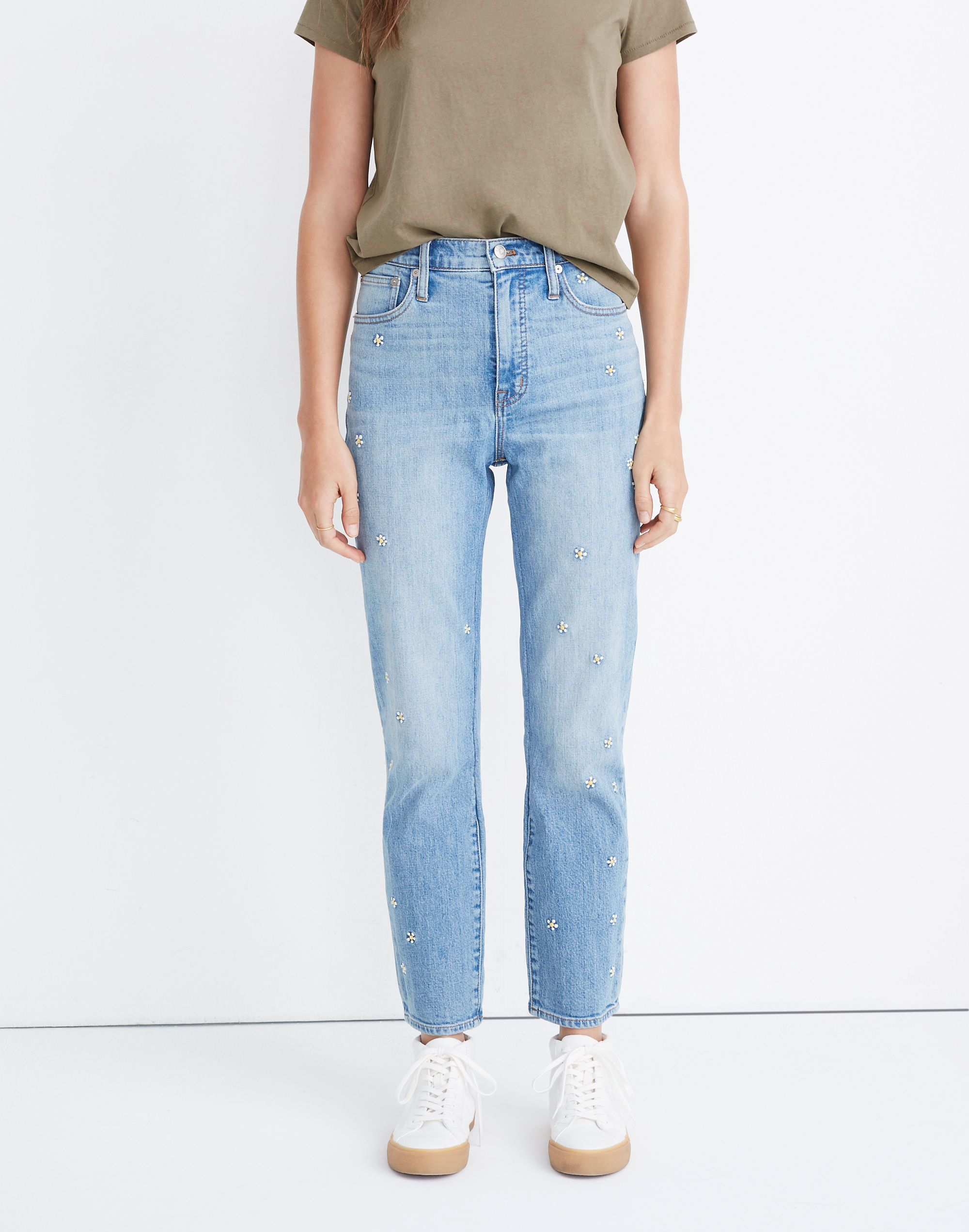 Classic Straight Jeans: Daisy Embroidered Edition