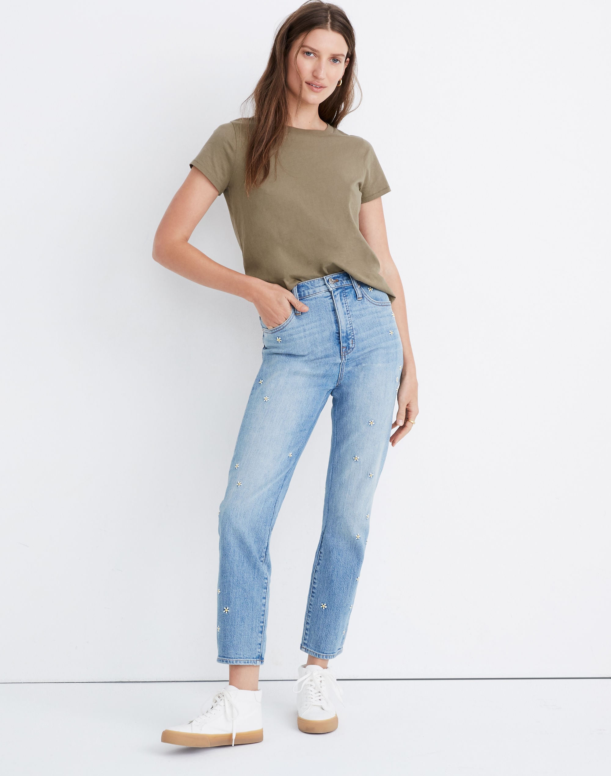 Classic Straight Jeans: Daisy Embroidered Edition