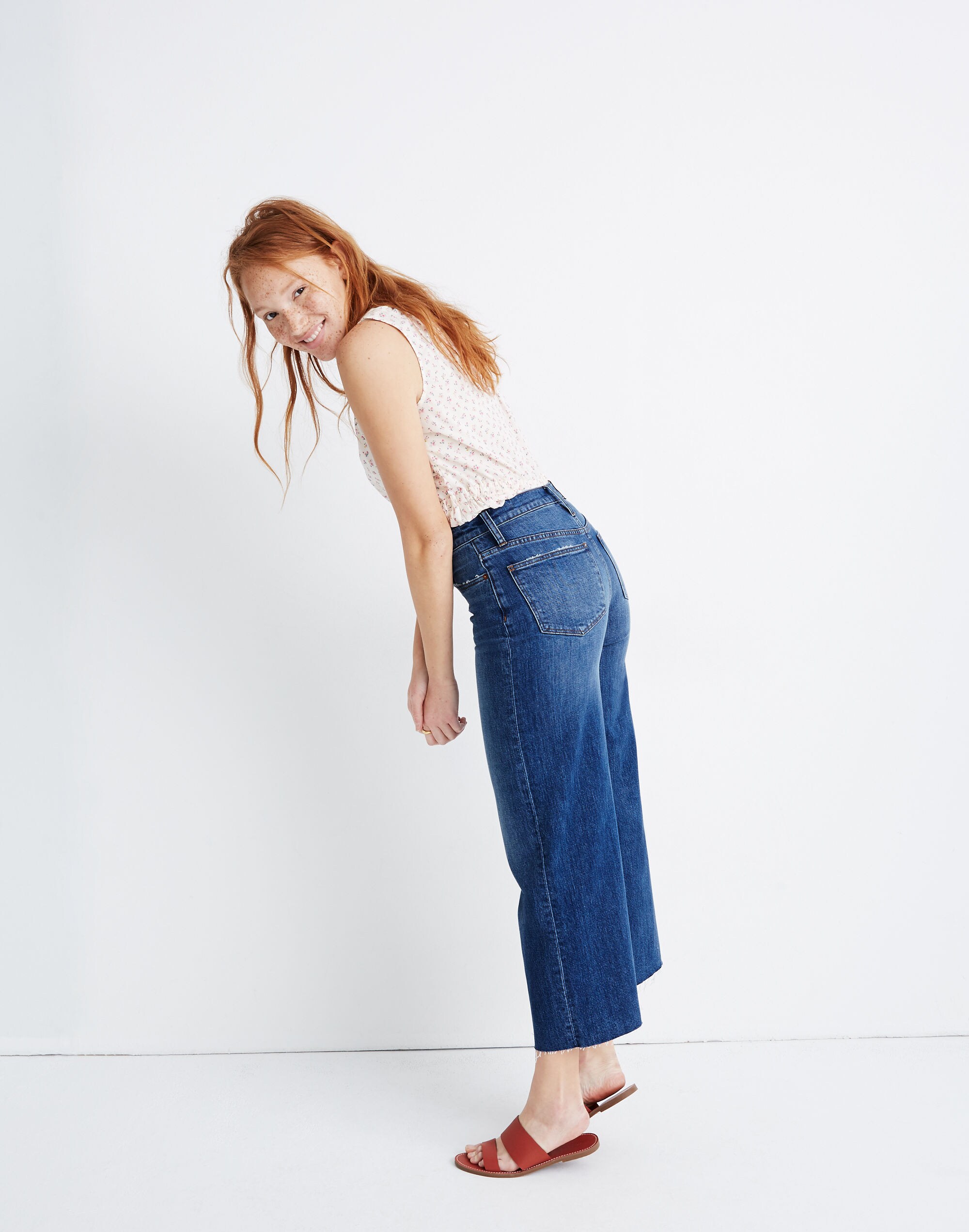 Petite Wide-Leg Crop Jeans in Marsing Wash: Raw-Hem Edition