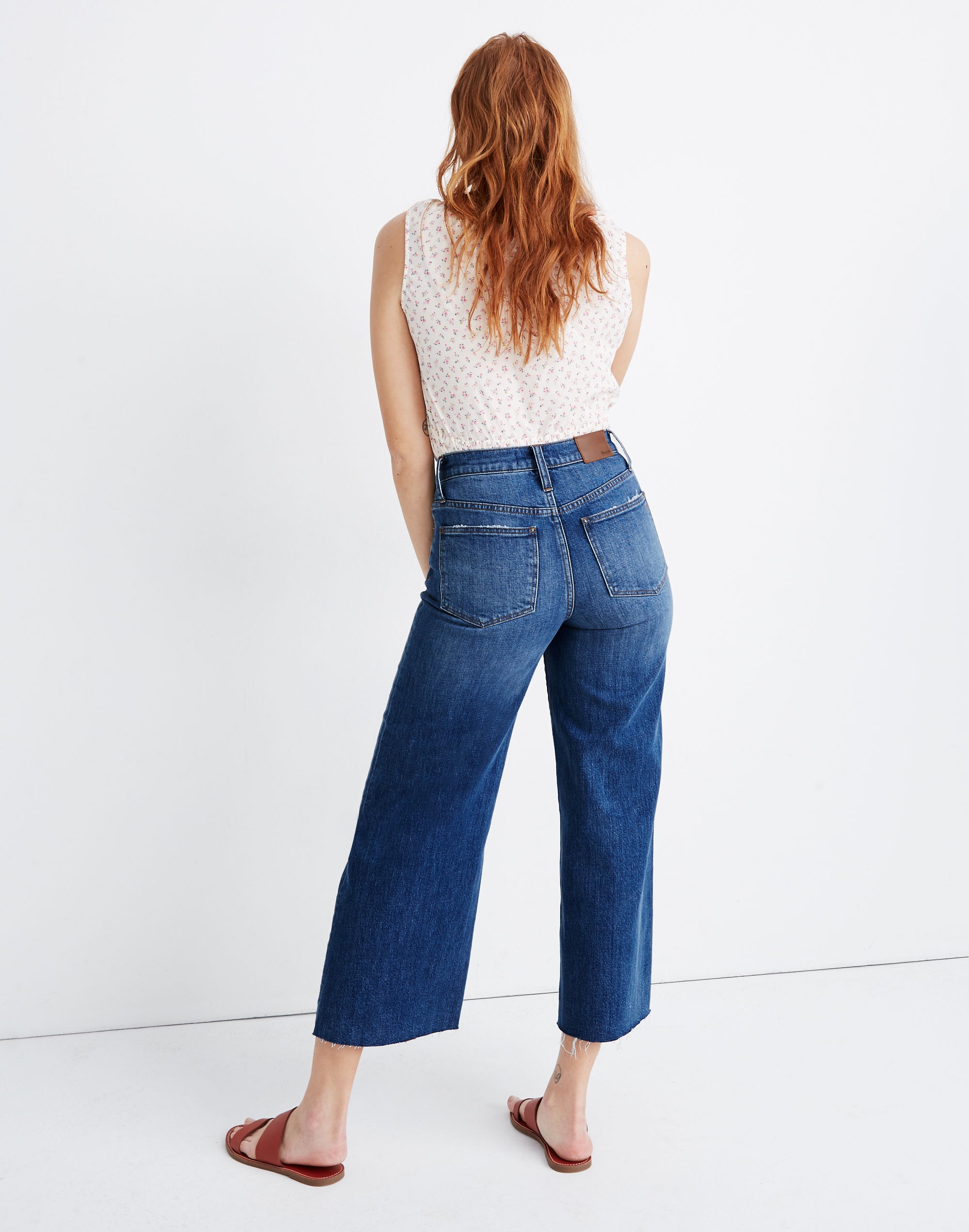 Petite Wide-Leg Crop Jeans in Marsing Wash: Raw-Hem Edition