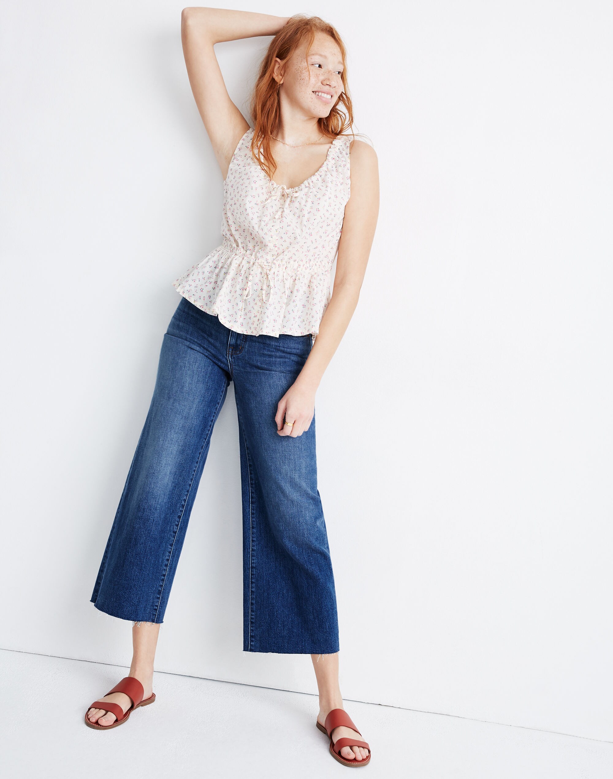 Petite Wide-Leg Crop Jeans in Marsing Wash: Raw-Hem Edition