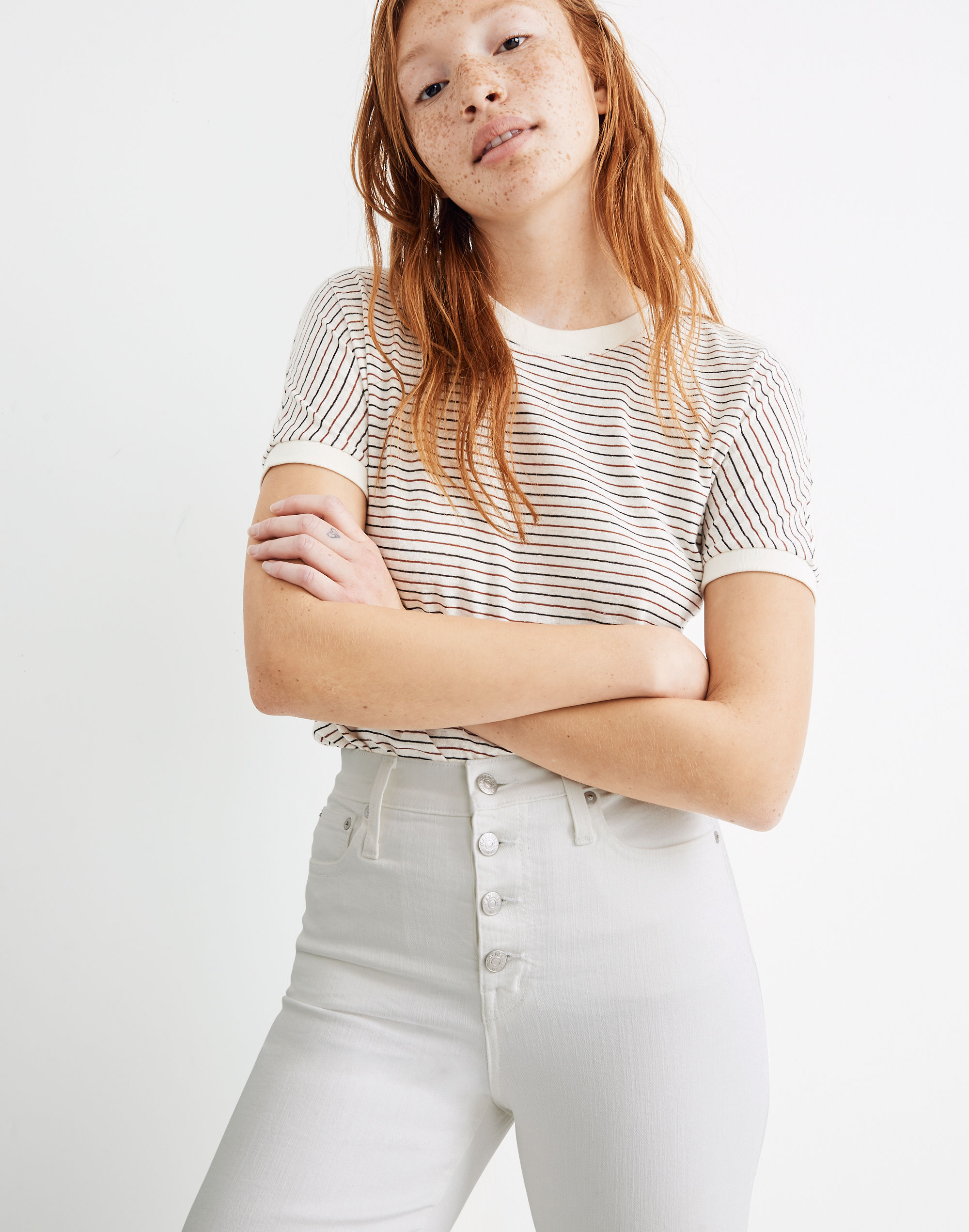 Slim Wide-Leg Crop Jeans in Pure White: Button-Front Edition