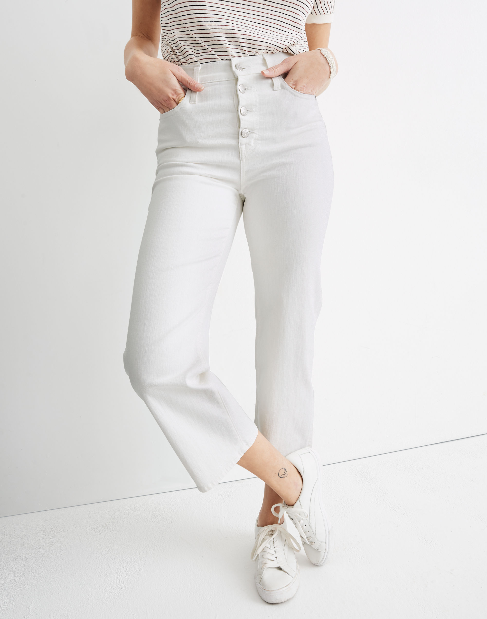 Slim Wide-Leg Crop Jeans in Pure White: Button-Front Edition