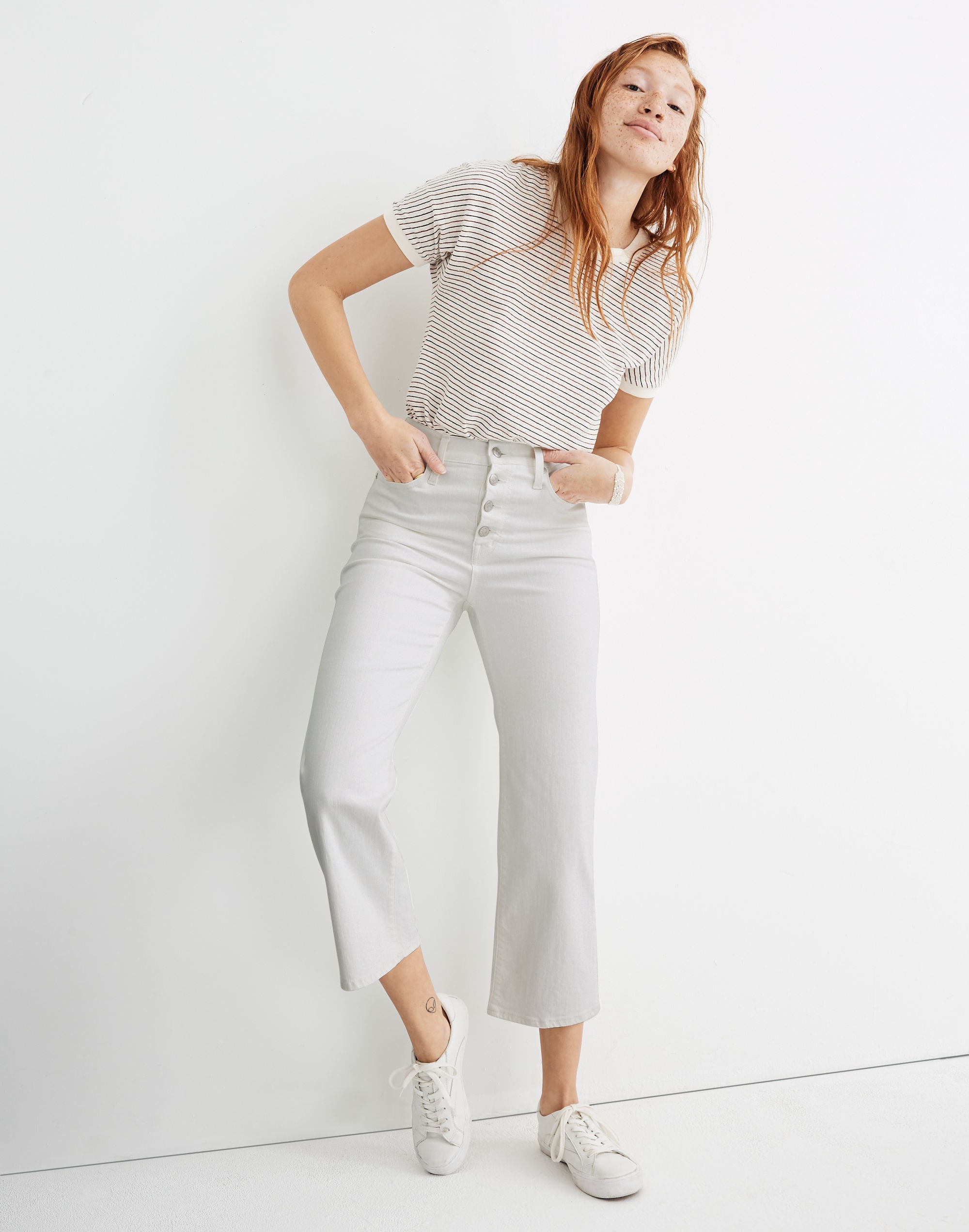Tall Slim Wide-Leg Crop Jeans in Pure White: Button-Front Edition