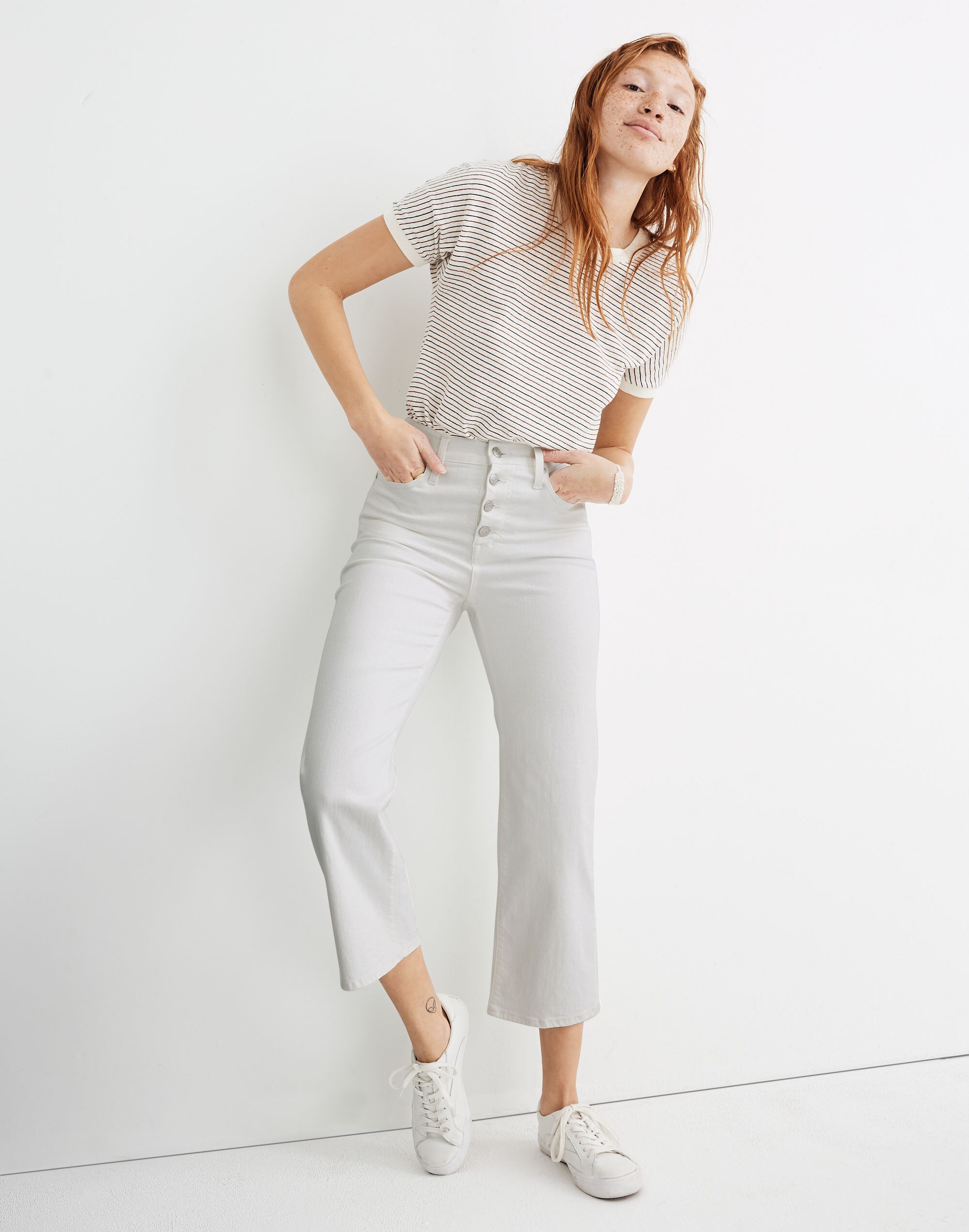 Slim Wide-Leg Crop Jeans in Pure White: Button-Front Edition