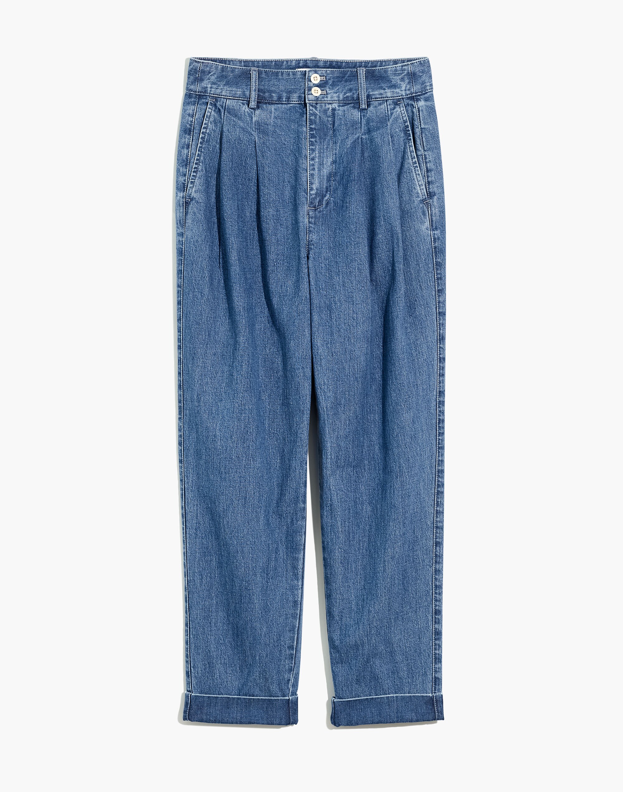 Pleated Taper Wide-Leg Jeans