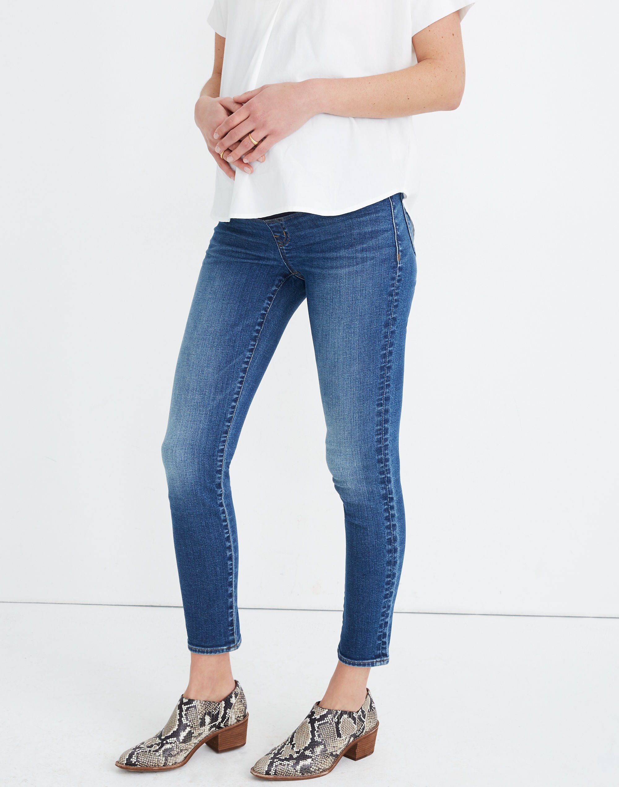 Maternity Over-the-Belly Skinny Crop Jeans in Dewey Wash: TENCEL&trade; Denim Edition