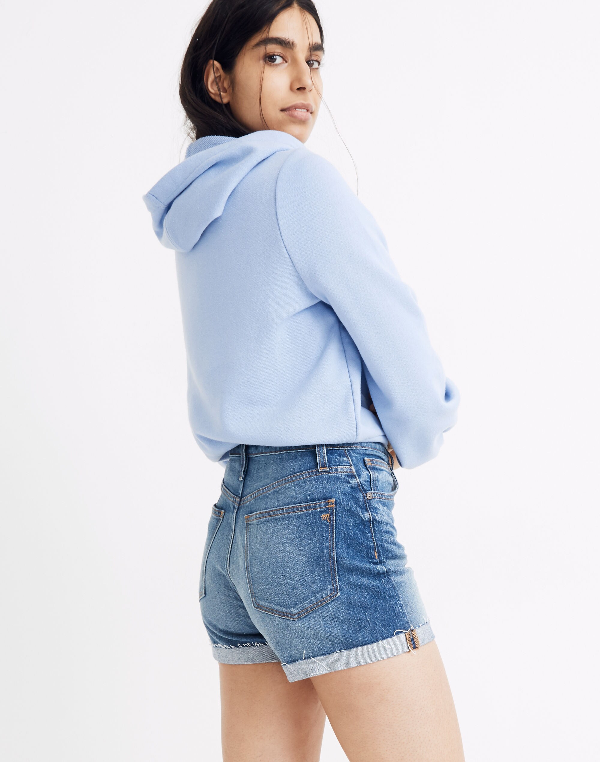 High-Rise Denim Shorts in Burke Wash: Button-Front Edition