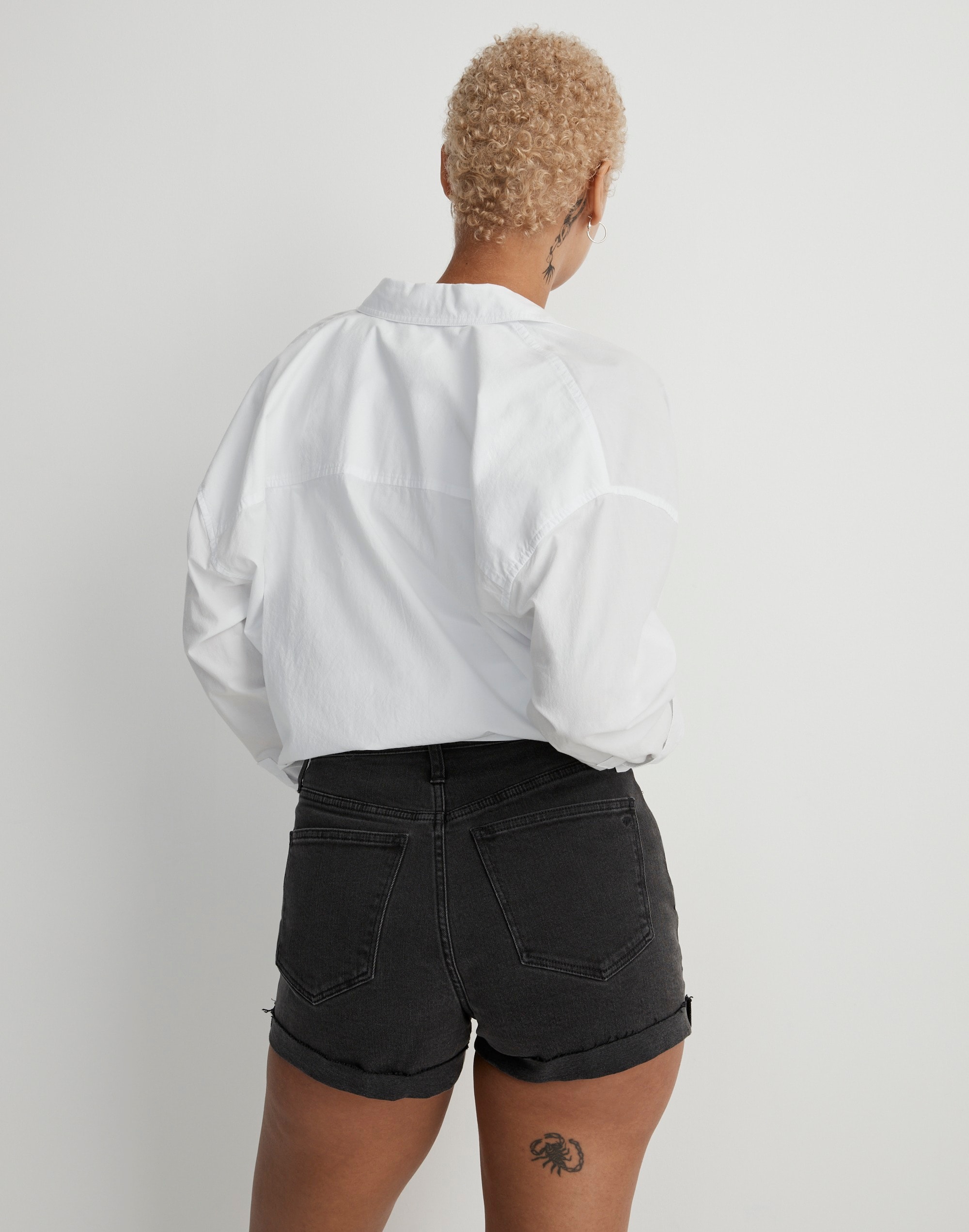 Curvy High-Rise Denim Shorts in Lunar Wash