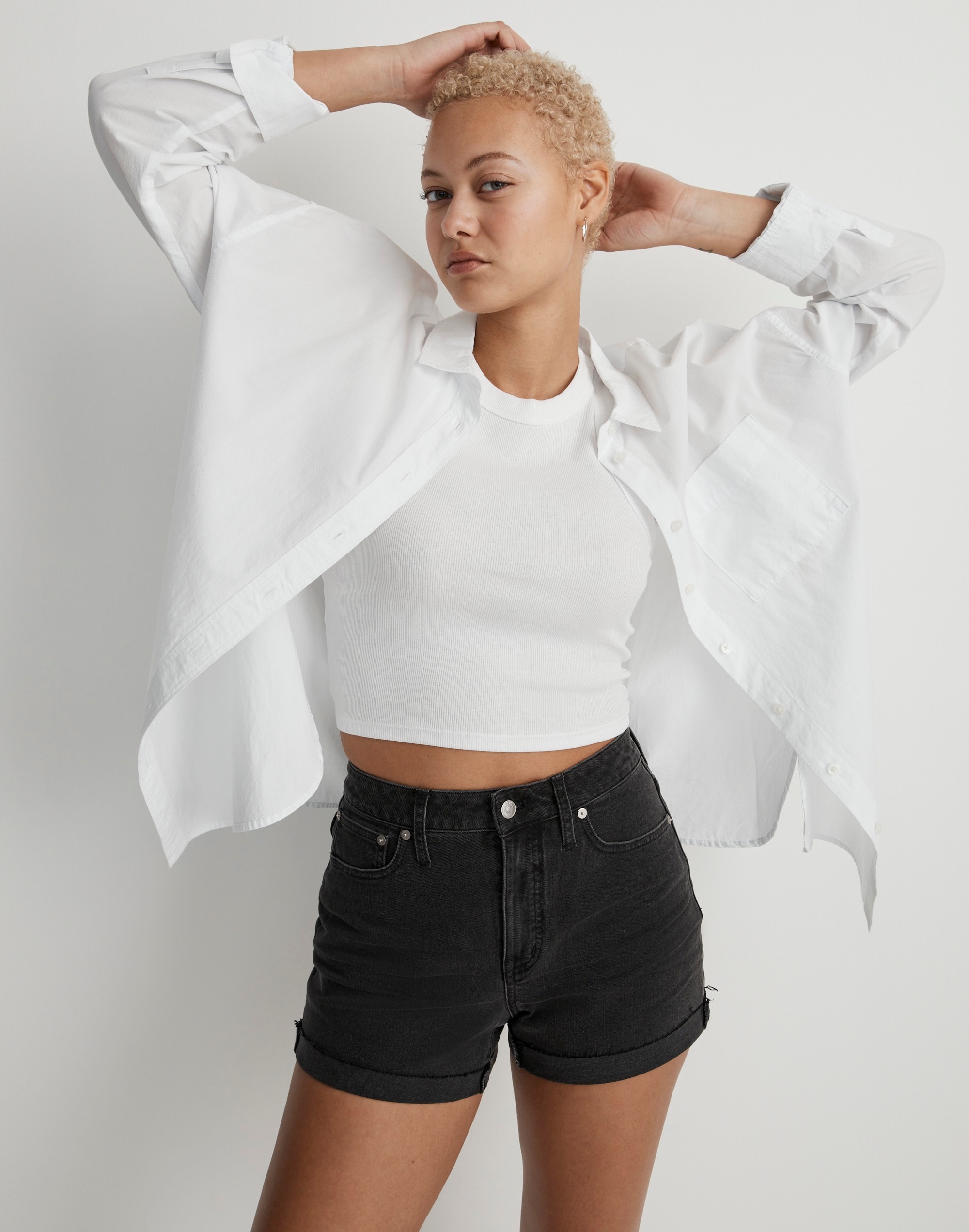 Curvy High-Rise Denim Shorts in Lunar Wash