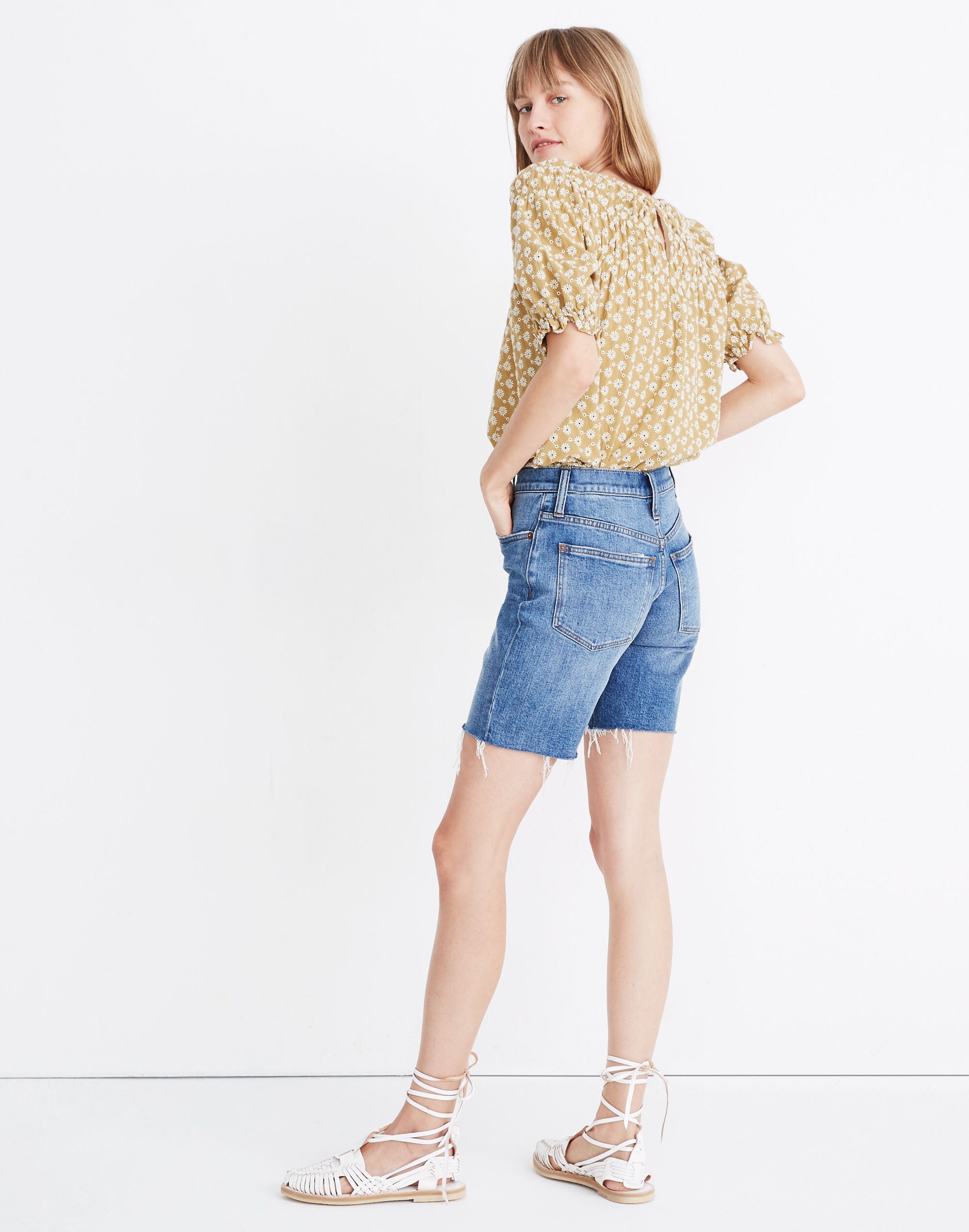 High-Rise Mid-Length Denim Shorts in Gosford Wash