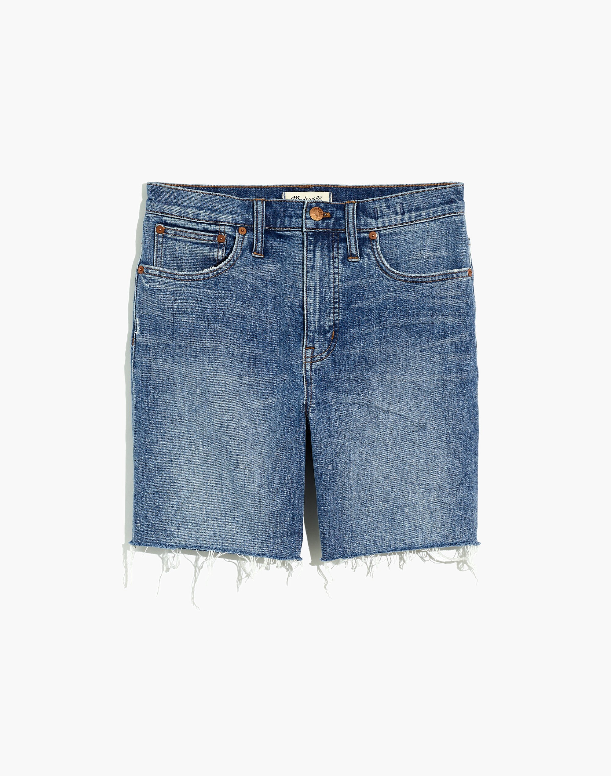 High-Rise Mid-Length Denim Shorts in Gosford Wash
