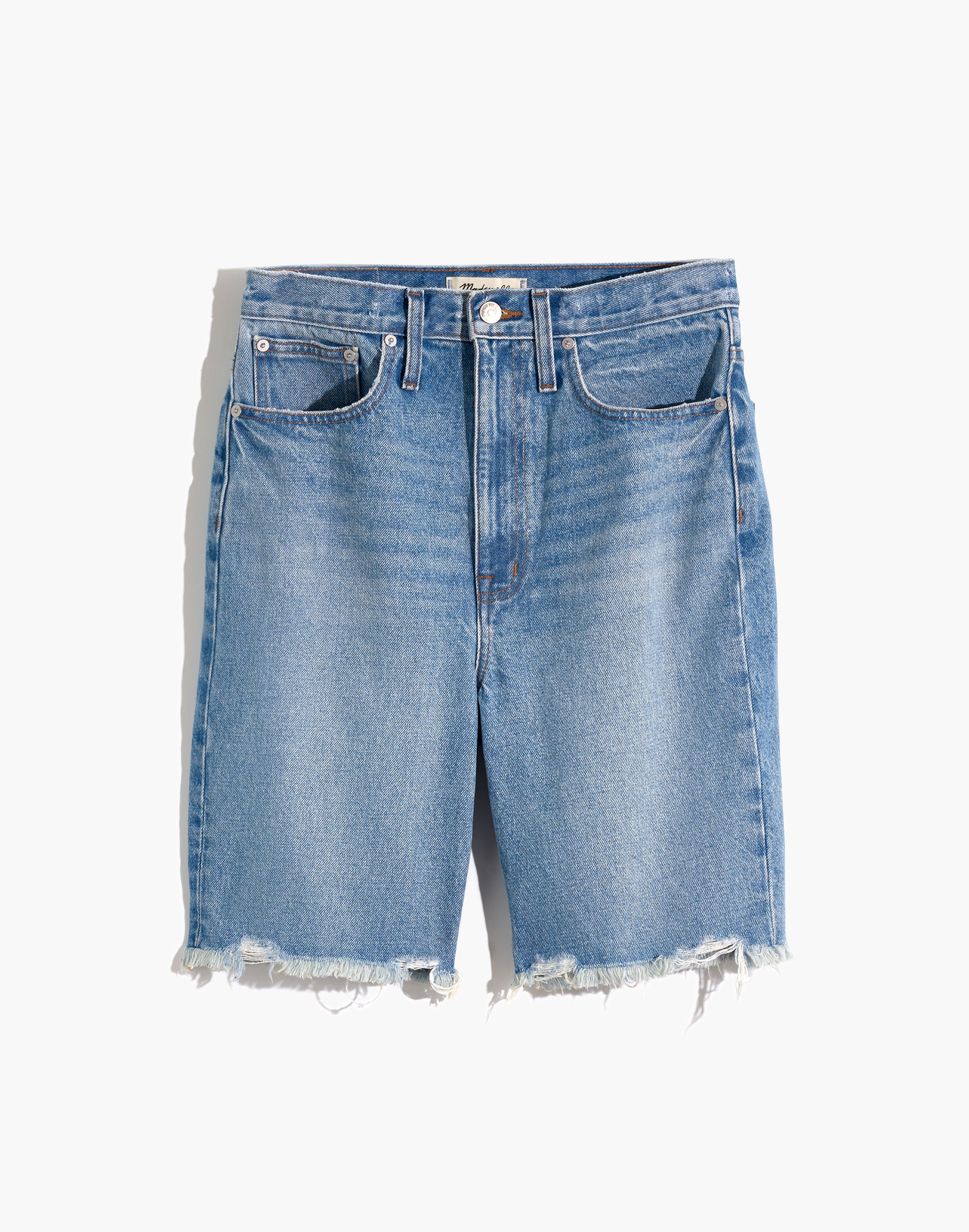 High-Rise Long Denim Shorts in Hedrick Wash