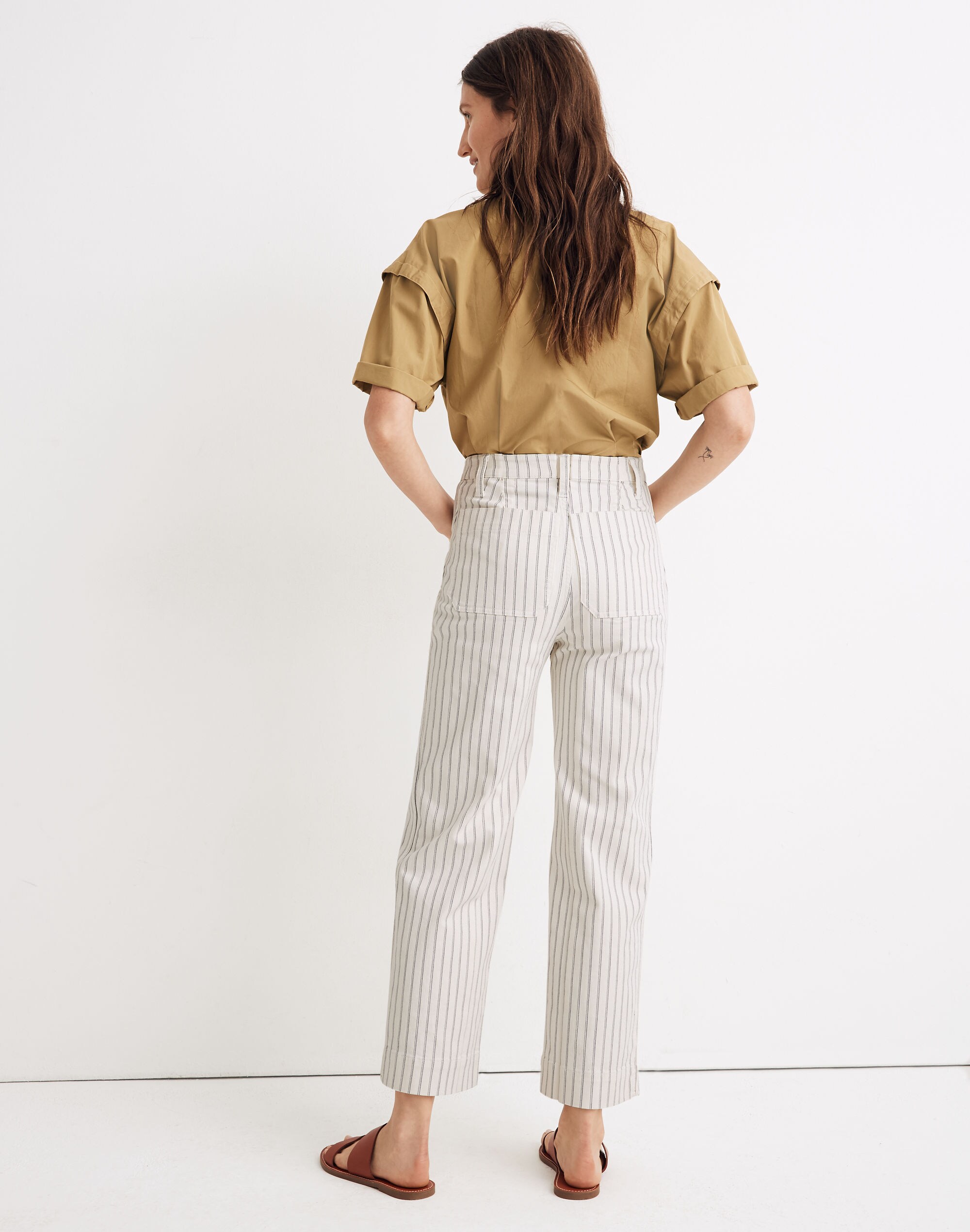 Slim Emmett Wide-Leg Crop Pants in Indigo Stripe: Button-Front Edition