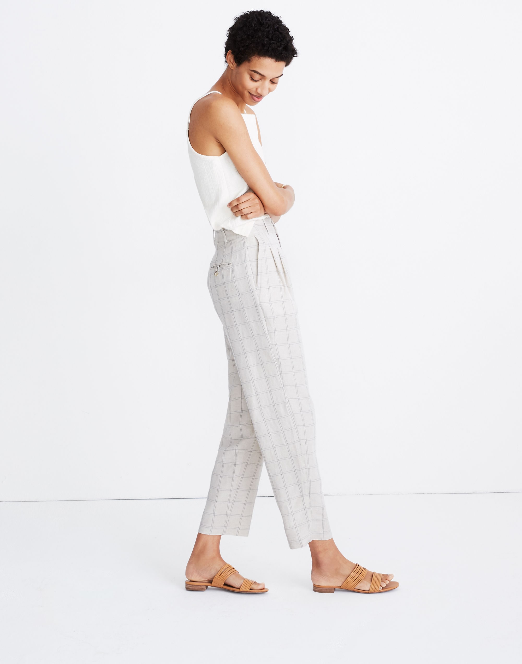 Pleated Taper Wide-Leg Pants in Windowpane