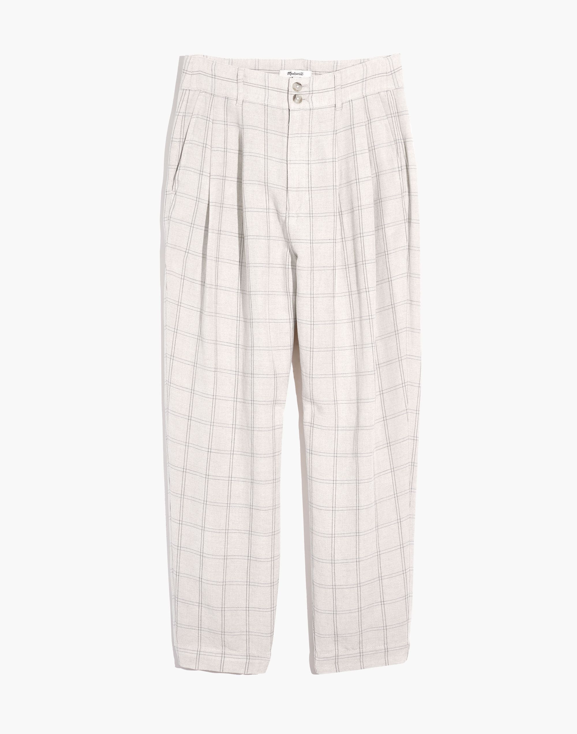Pleated Taper Wide-Leg Pants in Windowpane