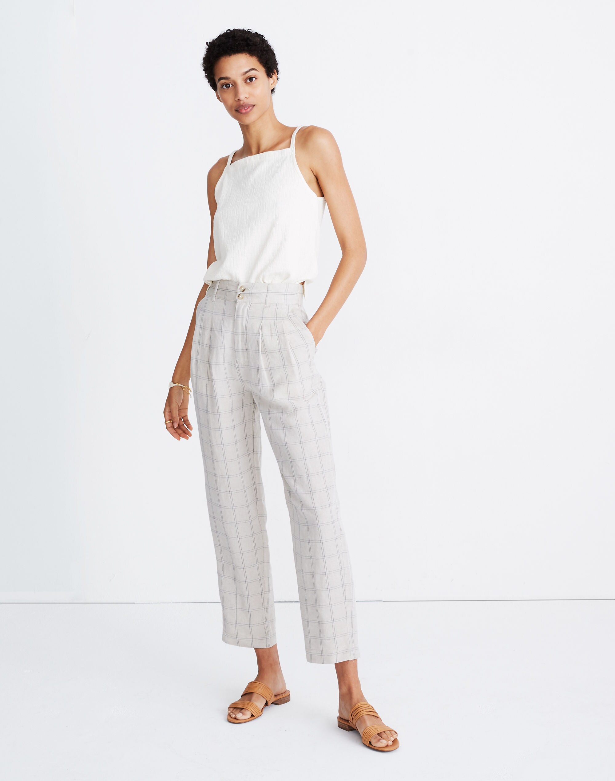 Pleated Taper Wide-Leg Pants in Windowpane