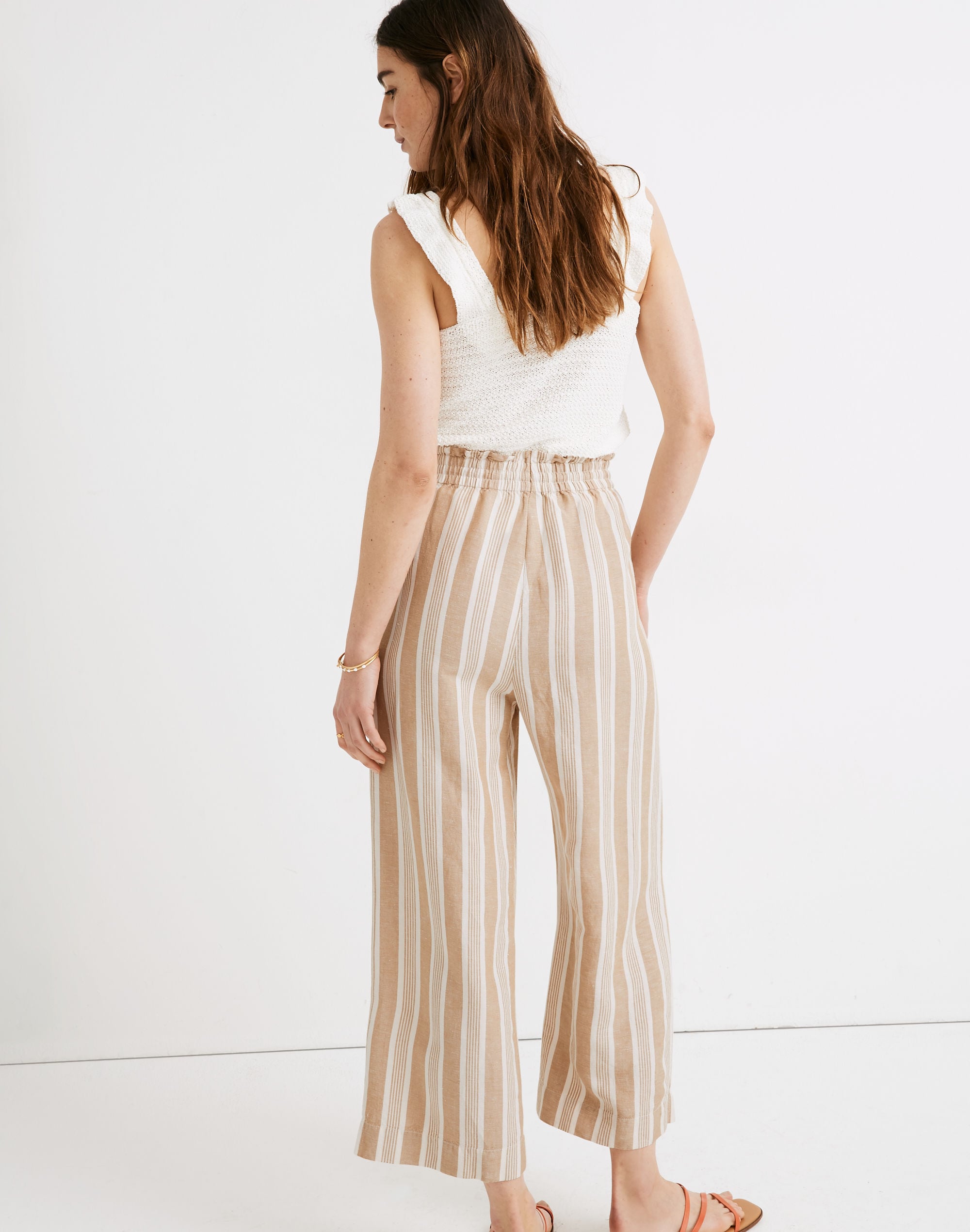 Petite Smocked Huston Pull-On Crop Pants in Stripe