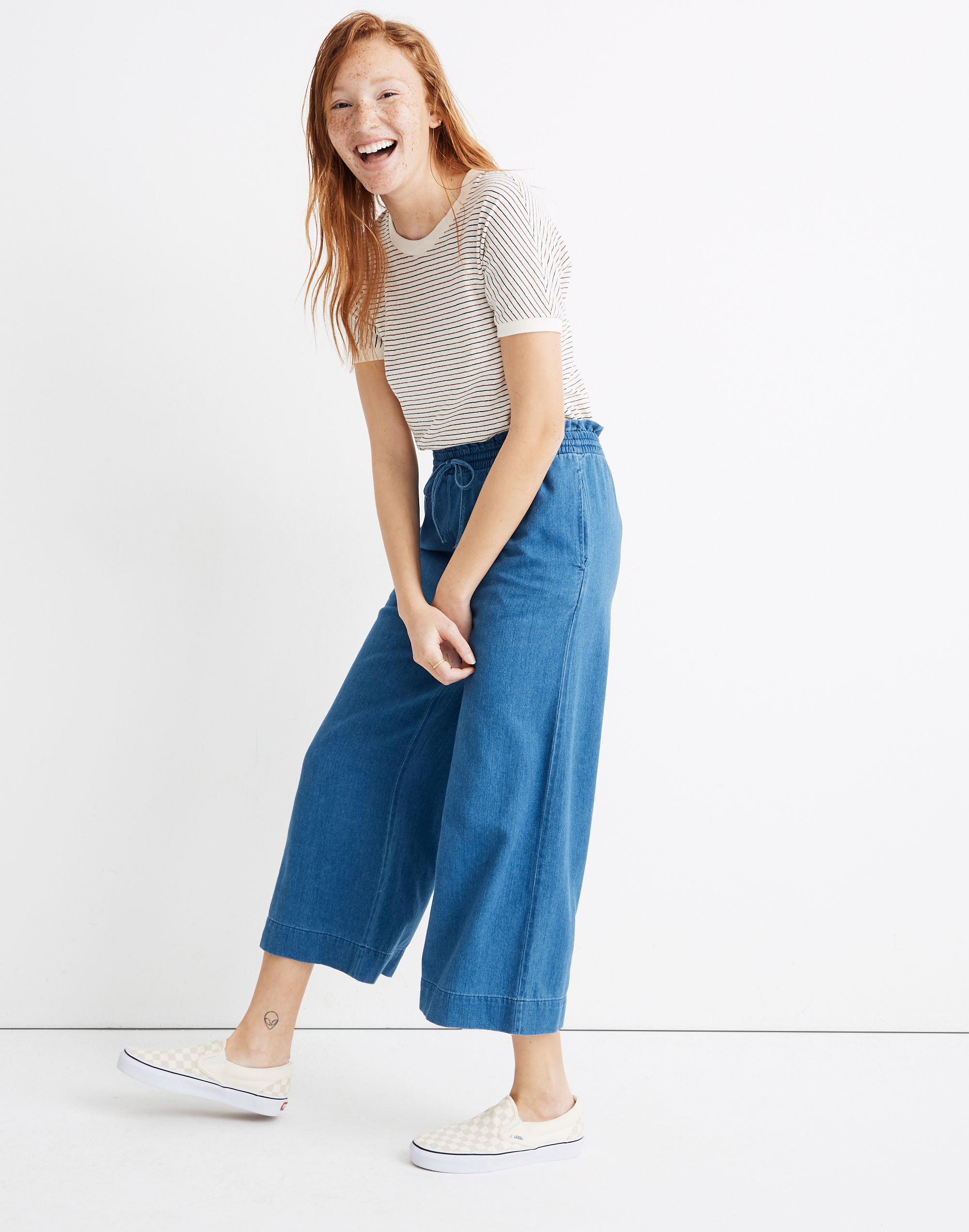 Indigo Smocked Huston Pull-On Crop Pants