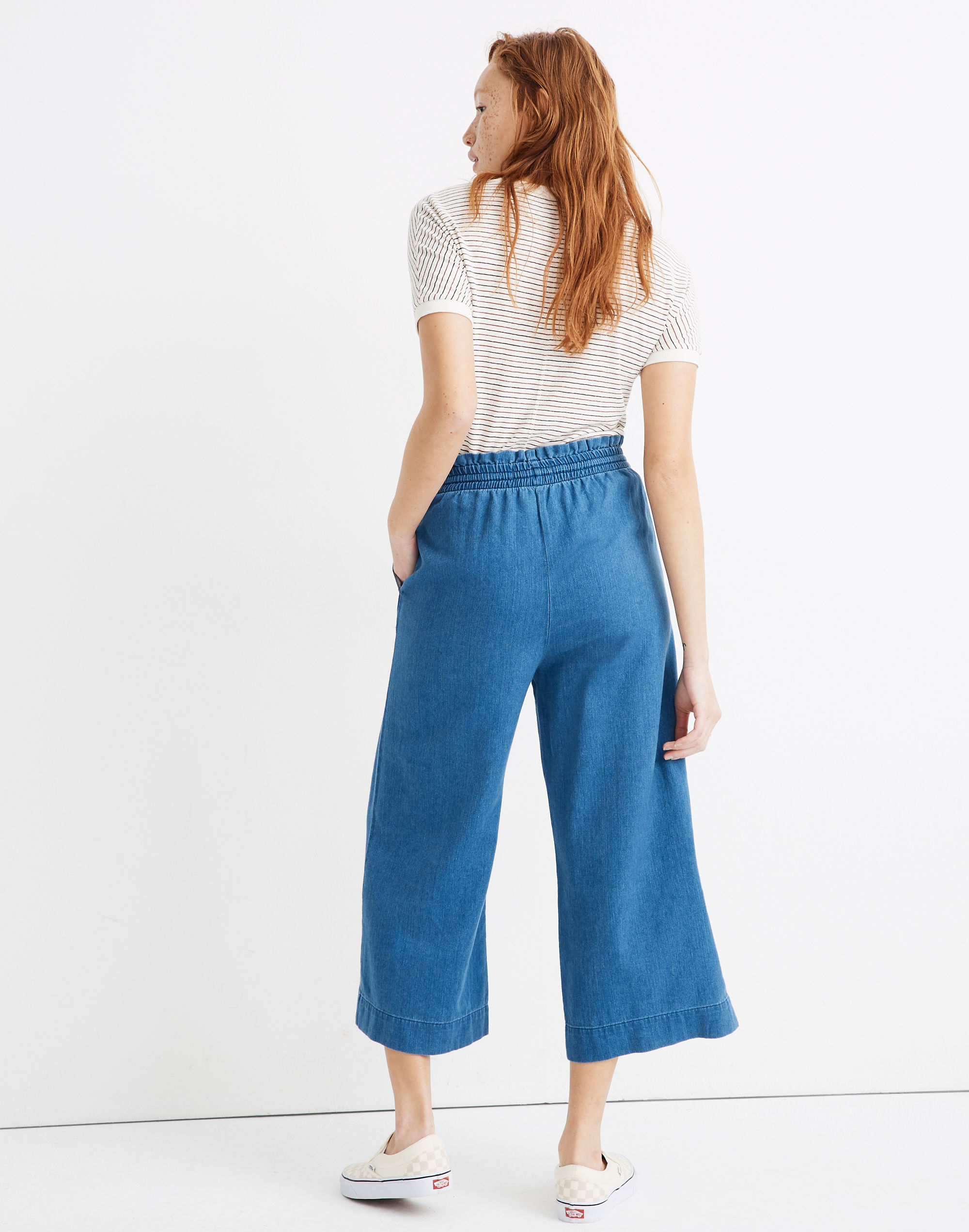 Indigo Smocked Huston Pull-On Crop Pants