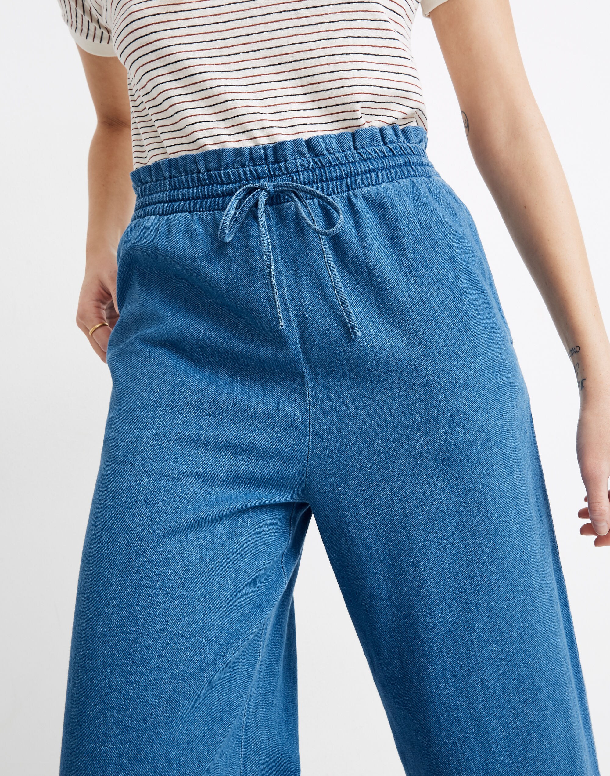 Indigo Smocked Huston Pull-On Crop Pants