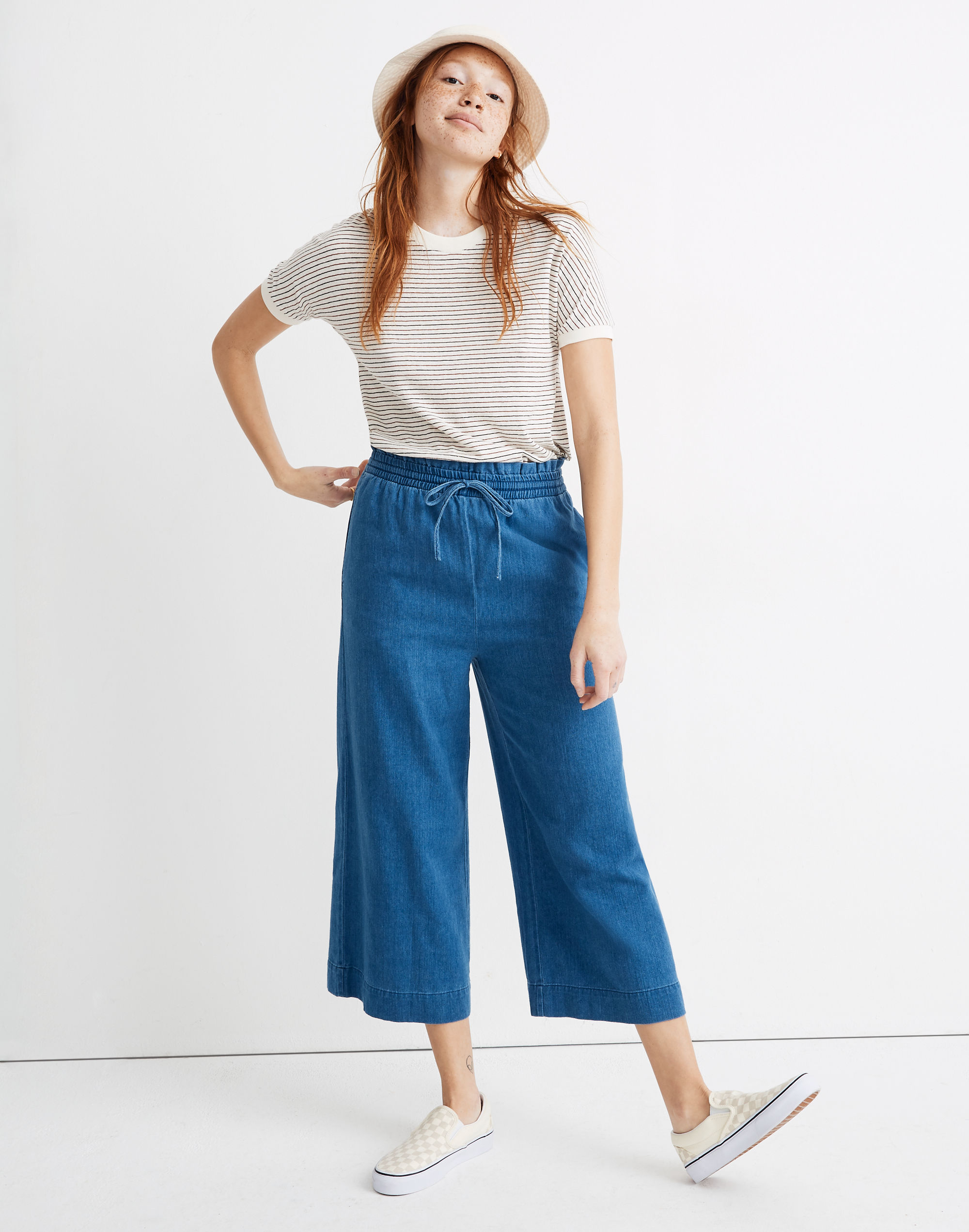 Indigo Smocked Huston Pull-On Crop Pants