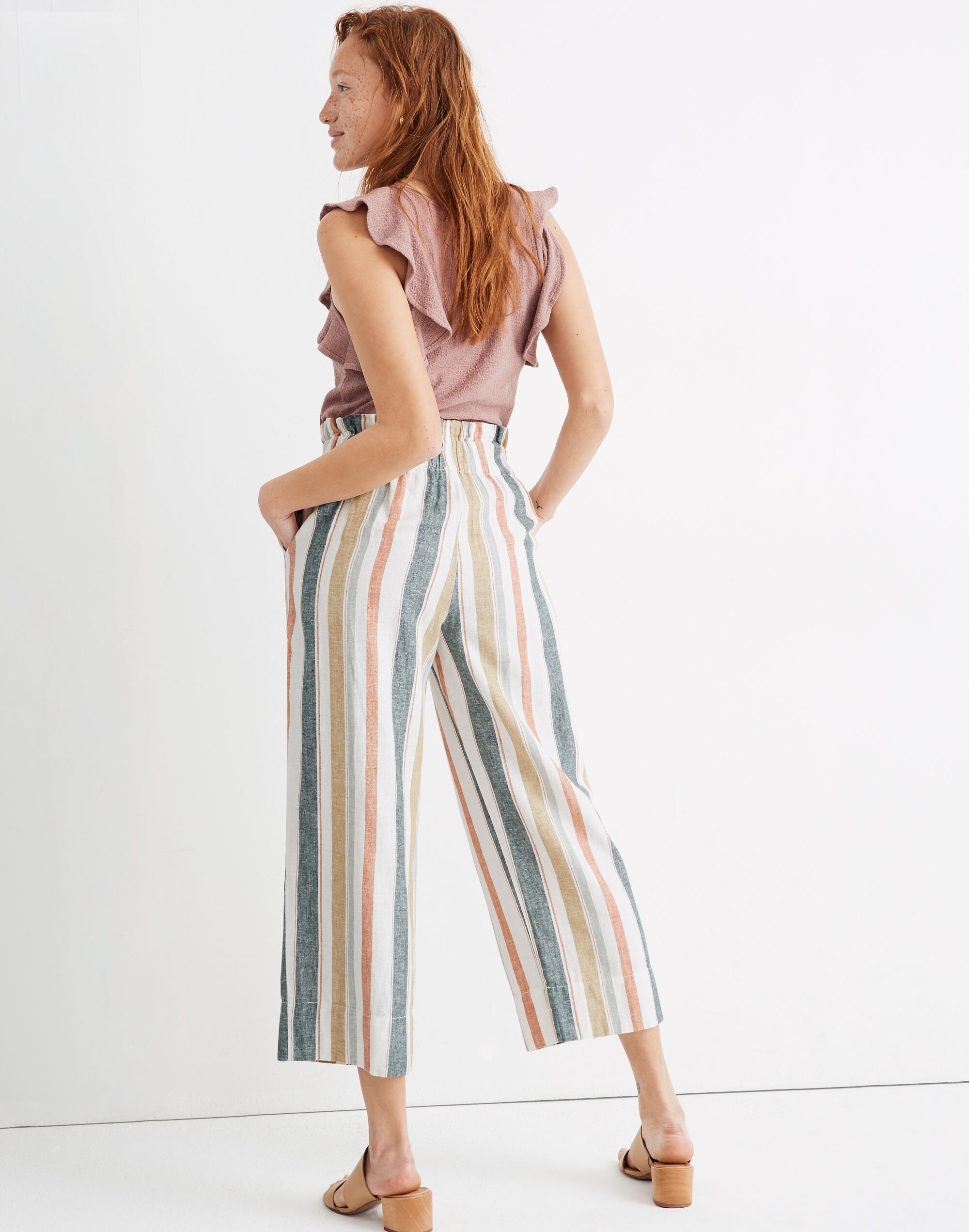 Tie-Waist Huston Pull-On Crop Pants in Stripe